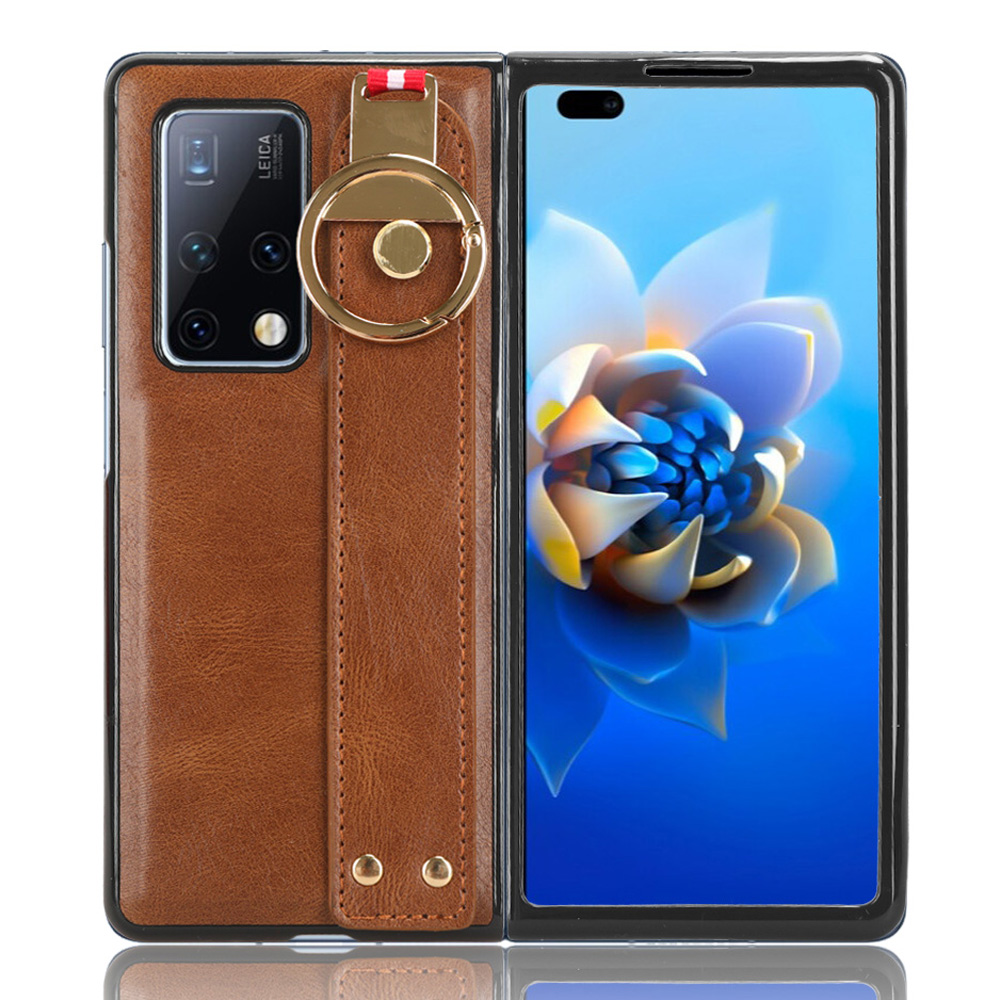 

Für Huawei Mate X2 4g / 5G Lederbeschichteter PC+TPU Hybrid Telefonkoffer Armband Flaschenöffner Mit Nackengurt - Braun, Huawei Mate X2 4G