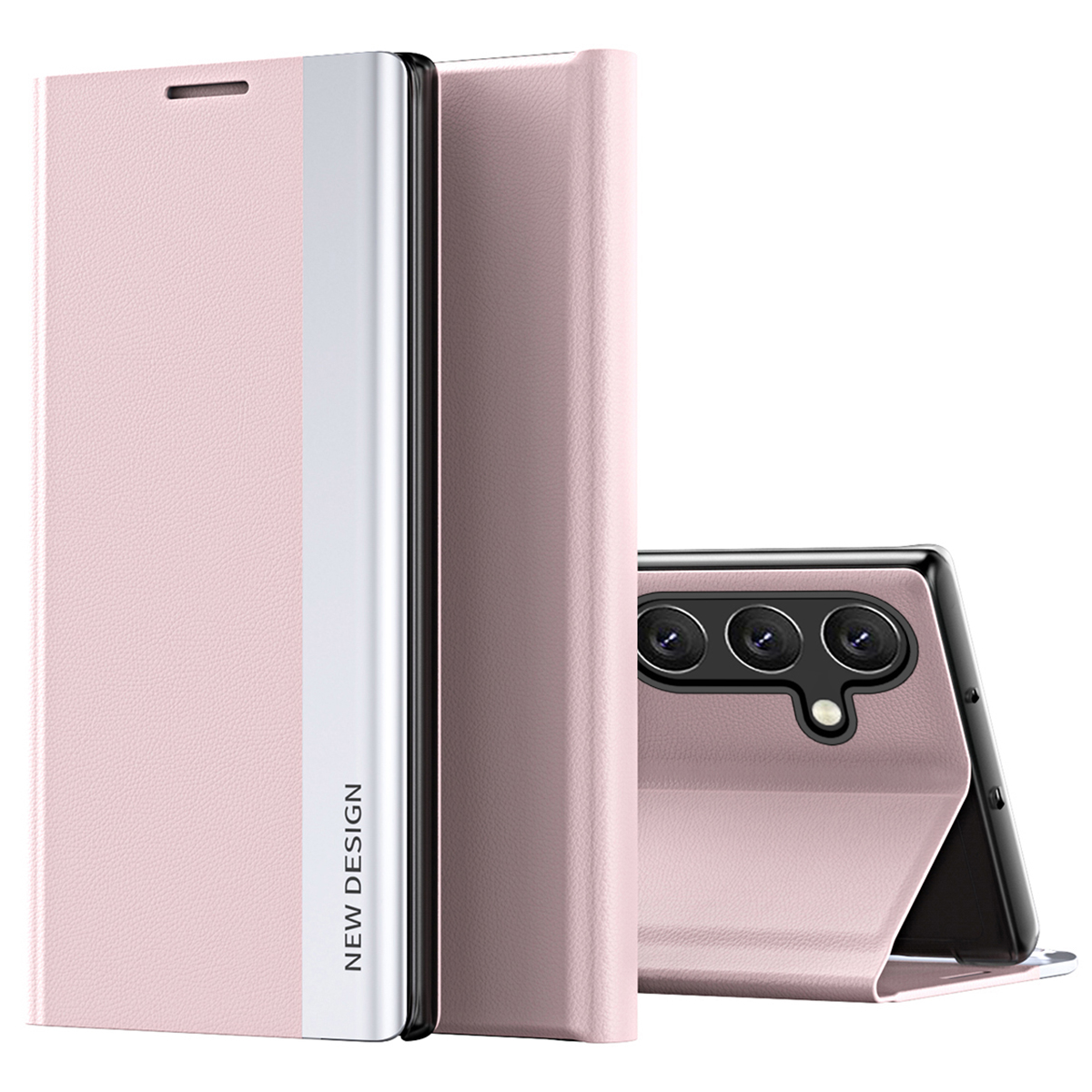 

Für Samsung Galaxy M14 5G PU Leder Elektroplatten Telefonabdeckung Faltbarer Standhülle - Rosa, Galaxy M14 5G