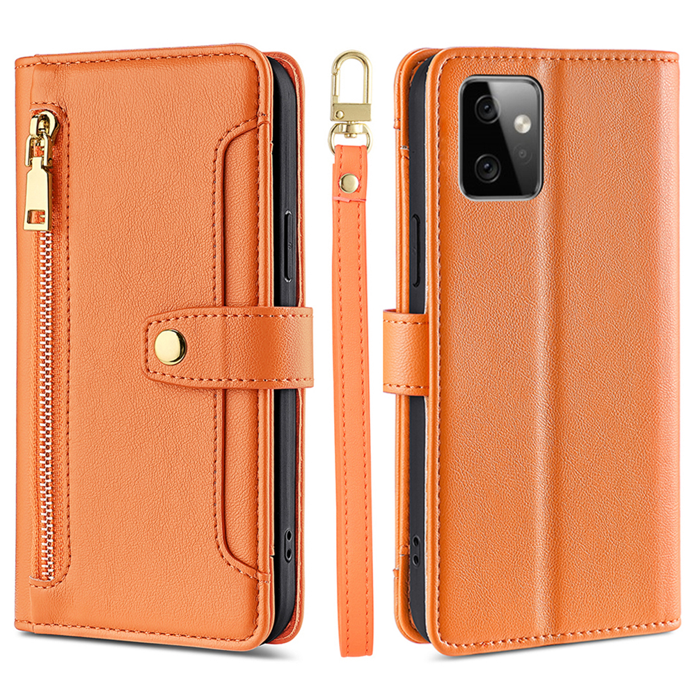 

Für Motorola Moto G Power 5G Reißverschluss Pocket Phone Stand Hülle Leder Brieftasche Mit 2 Trägern - Orange, Motorola Moto G Power 5G