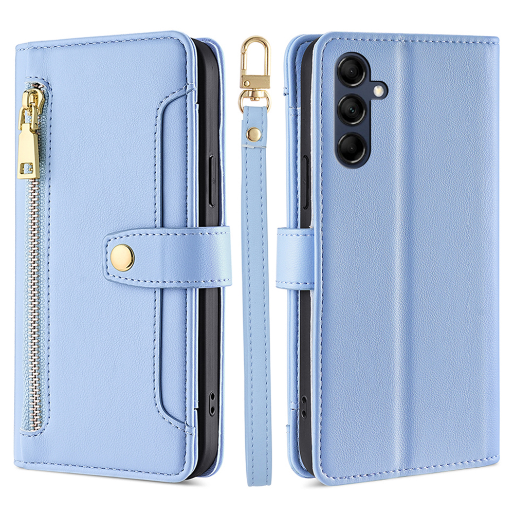 

Leder -telefonabdeckung Für Samsung Galaxy M14 5G Wallet Wallet Faltbarer Standhülle Mit Reißverschluss Intasche - Blau, Galaxy M14 5G