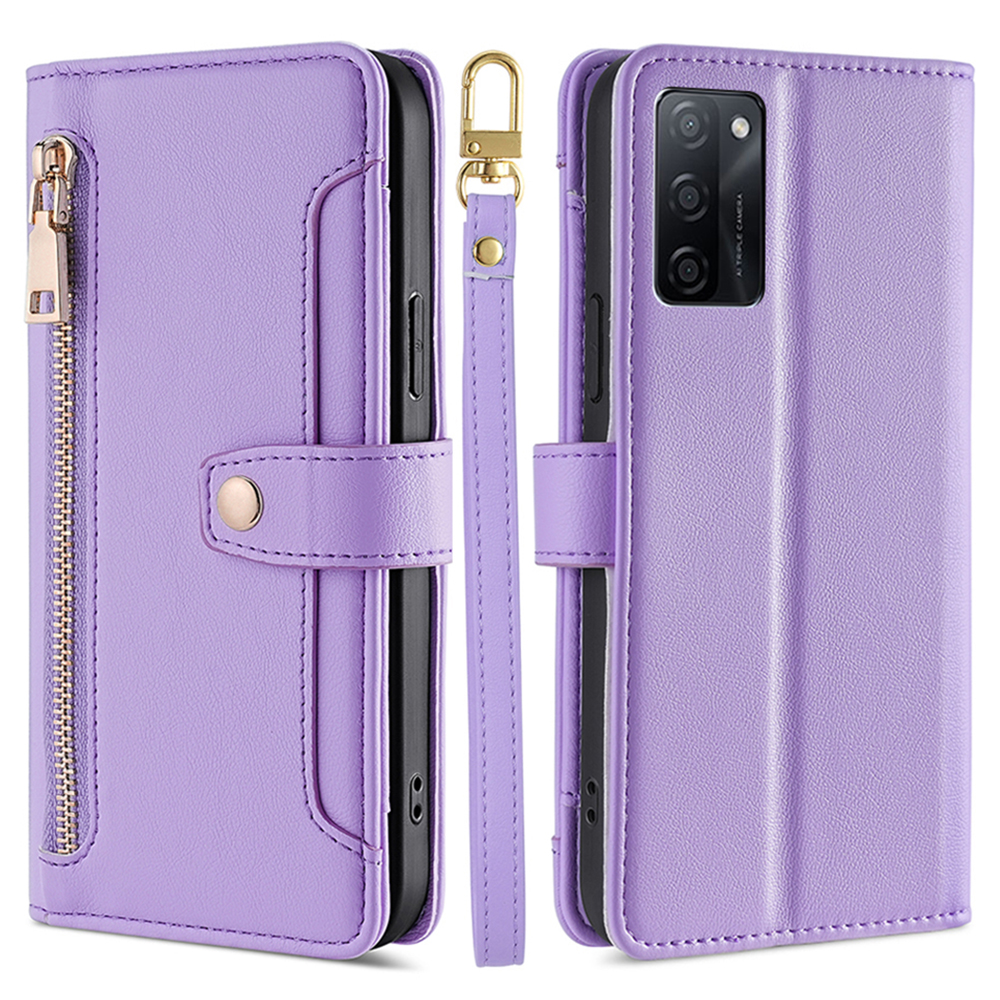 

Anti-kratzer-telefonabdeckung Für Oppo A55s 5G Reißverschluss-taschen-leder-standhülle Mit 2 Trägern - Lila, Oppo A55s 5G