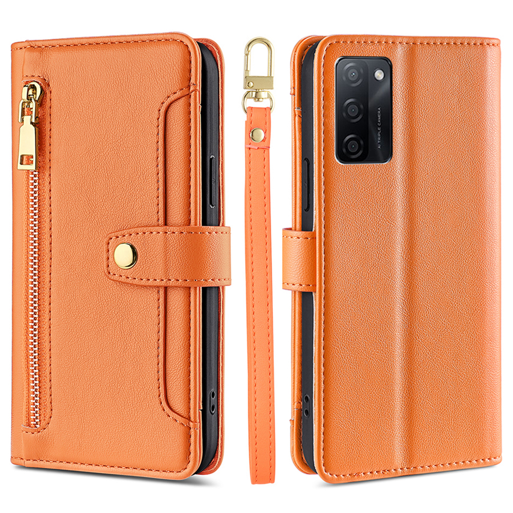 

Anti-kratzer-telefonabdeckung Für Oppo A55s 5G Reißverschluss-taschen-leder-standhülle Mit 2 Trägern - Orange, Oppo A55s 5G