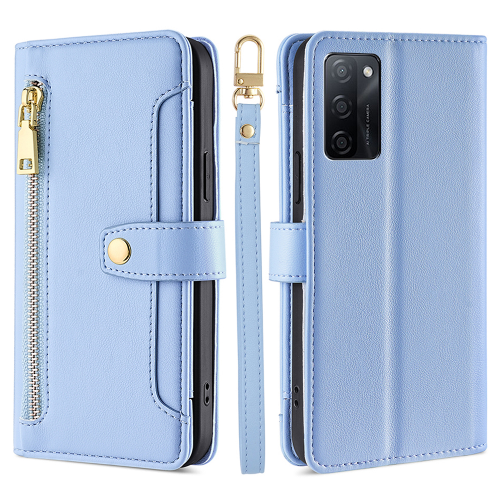

Anti-kratzer-telefonabdeckung Für Oppo A55s 5G Reißverschluss-taschen-leder-standhülle Mit 2 Trägern - Blau, Oppo A55s 5G