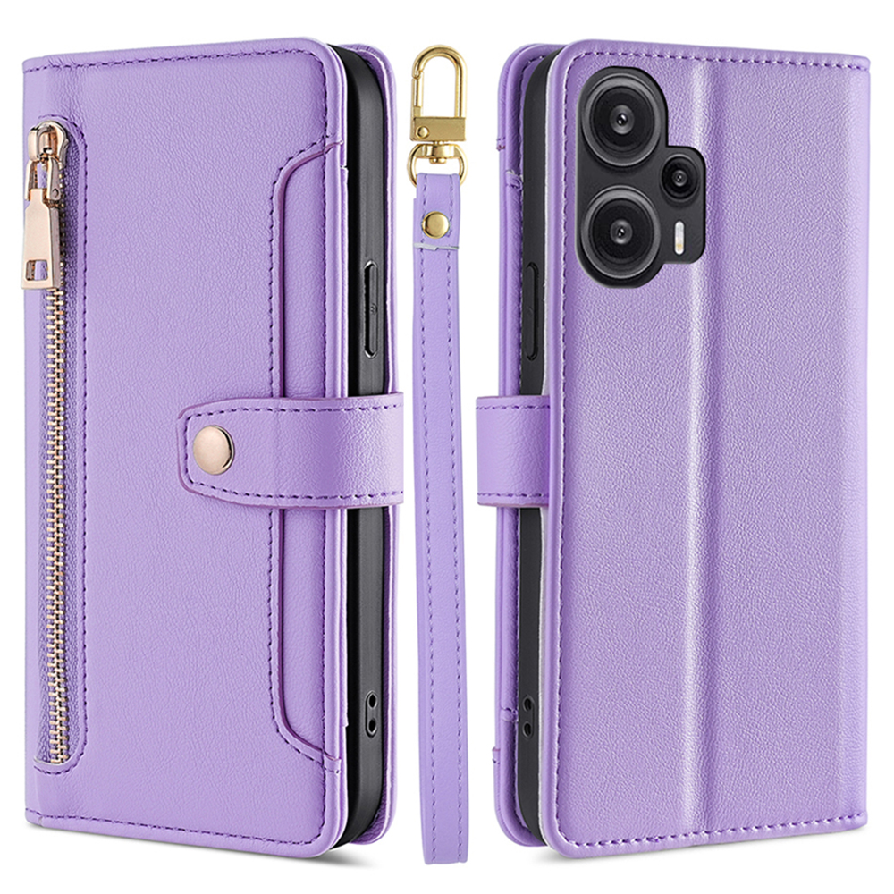 

Für Xiaomi Redmi Note 12 Turbo Reißverschluss Pocket Anti-drogen-telefonhülle PU Leder Brieftasche Mit 2 Trägern - Lila, Xiaomi Redmi Note 12 Turbo
