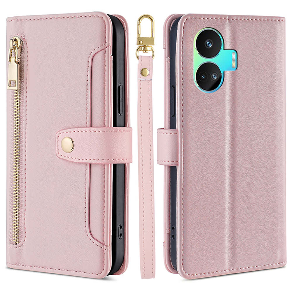 

Reißverschluss Brieftaschenhülle Für Realme GT Neo5 SE 5G Anti-drogen-pu-leder-flip-abdeckung Mit 2 Trägern - Rosa, Realme GT Neo5 SE 5G