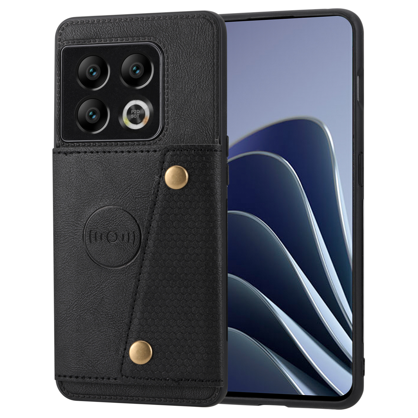 

Kickstand-telefonhülle Für OnePlus 10 Pro 5g-kartenhalter PU Lederbeschichtete Tpu-hülle Eingebaute Auto-mount-metallblatt - Schwarz, OnePlus 10 Pro 5G