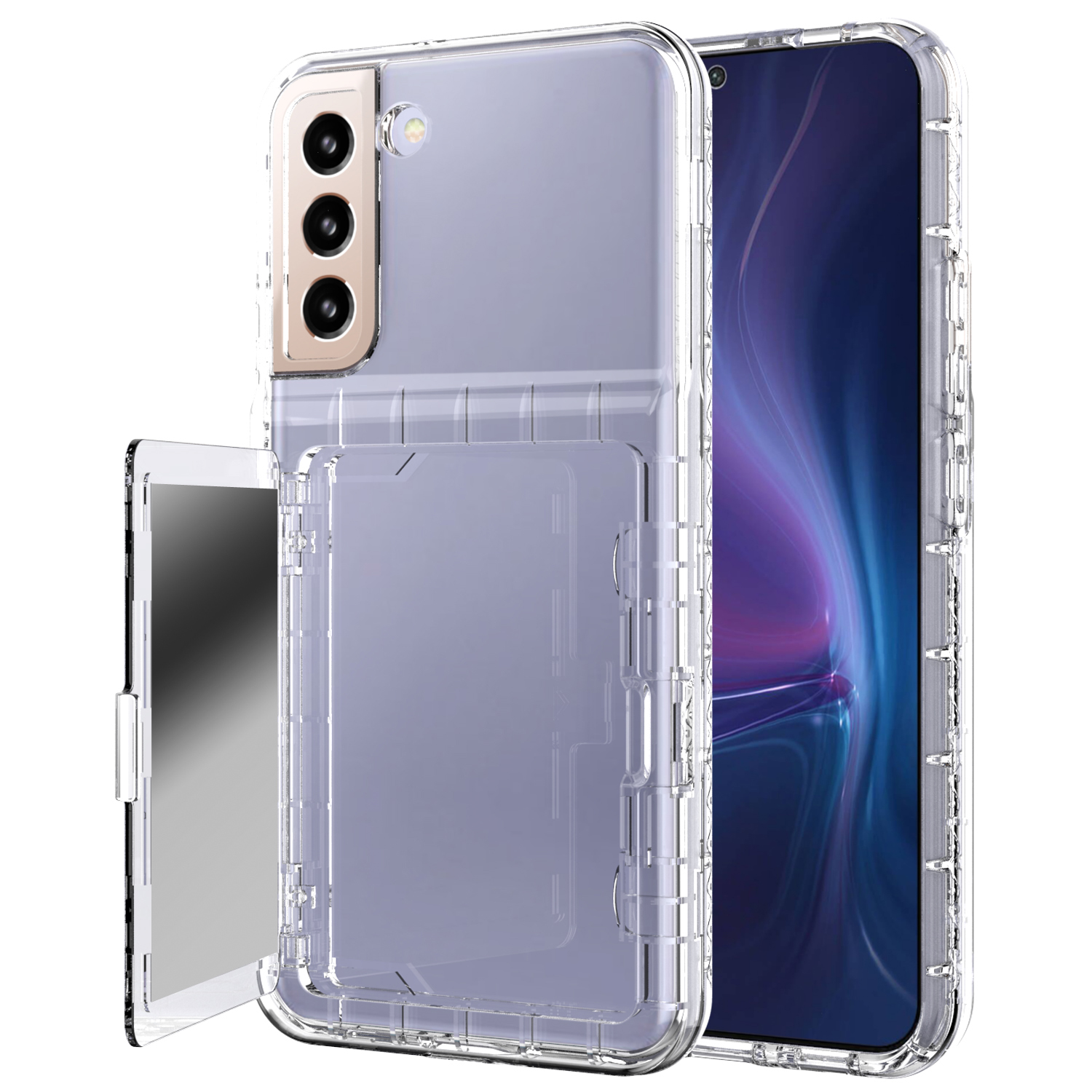 

Für Samsung Galaxy S22 5G Cardcase Series Card Holder Kickstand Hülle Dicked PC + TPU -telefonabdeckung Mit Mirror - Transparent, Galaxy S22 5G