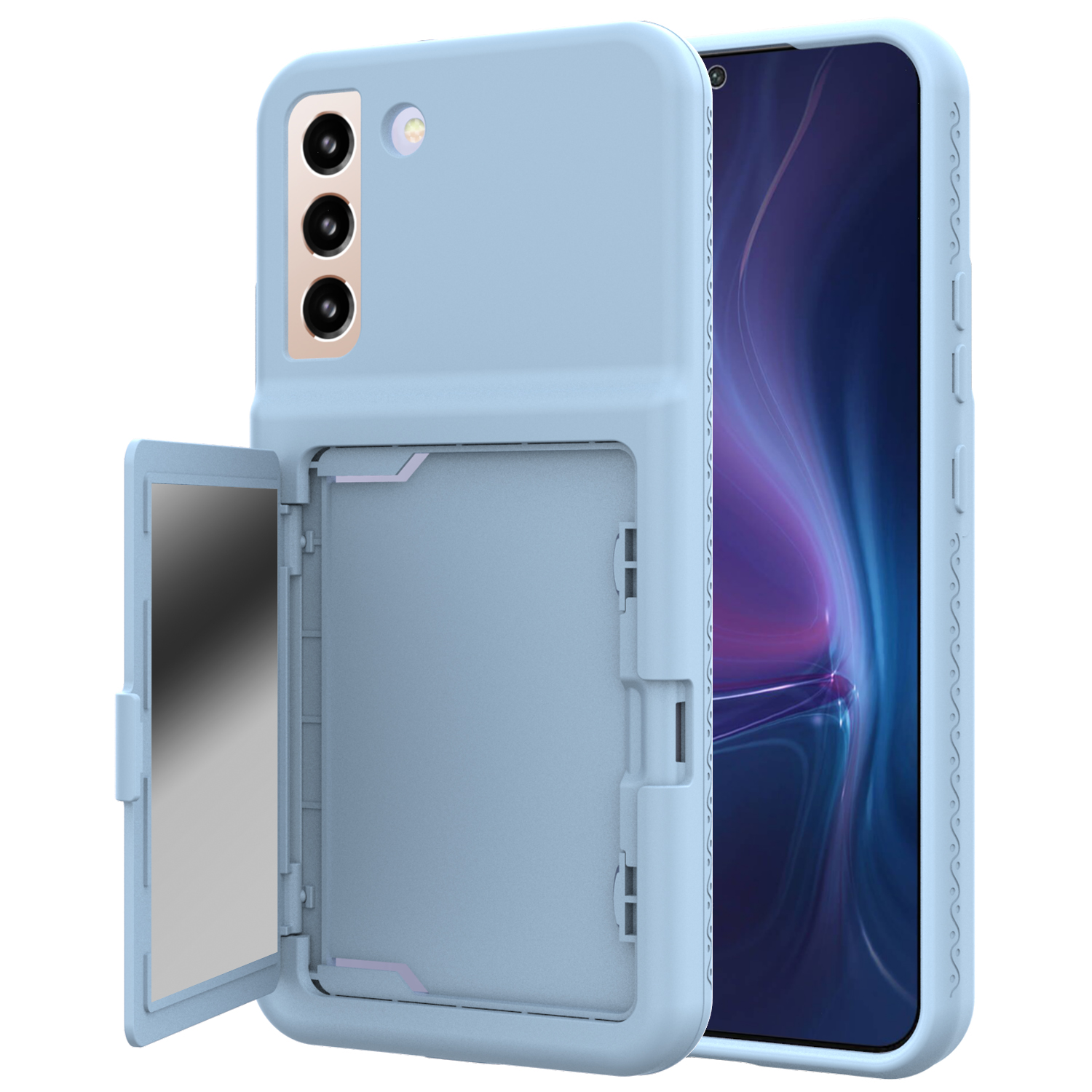 

Für Samsung Galaxy S22 + 5G Cardcase Series Card Hold Deckung Hidden Spiegel Verdickter PC + TPU -kickstand -telefonhülle - Baby Blau, Galaxy S22+ 5G