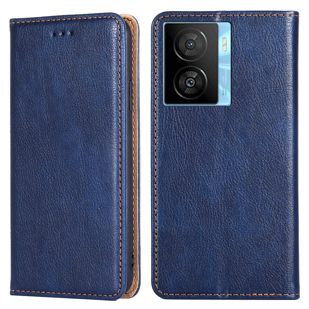 

Für Vivo Iqoo Z7x 5G Anti-scratch Leder-brieftaschenhülle Feste Farbmagnetabschlussabdeckung - Blau, vivo iQOO Z7x 5G