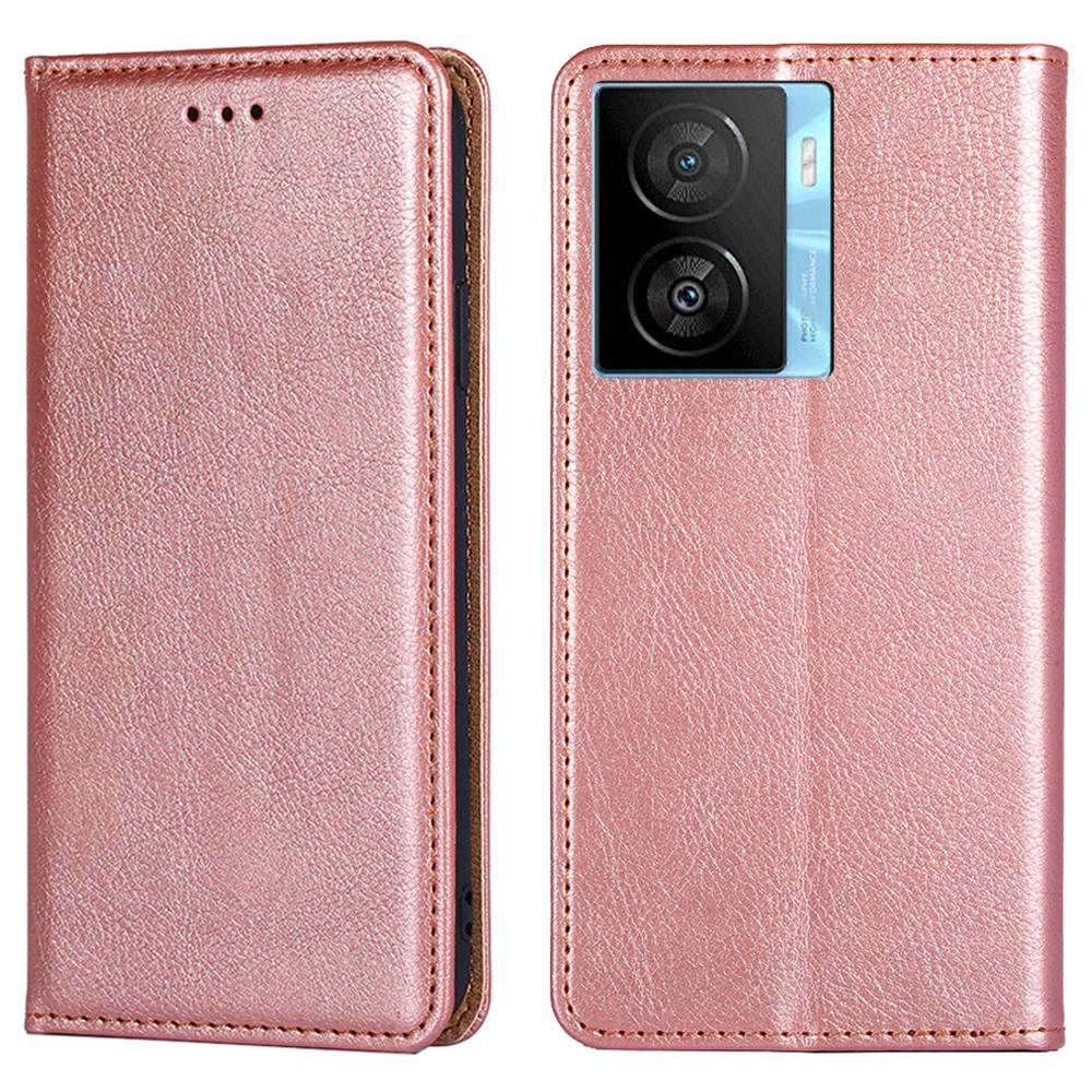 

Für Vivo Iqoo Z7x 5G Anti-scratch Leder-brieftaschenhülle Feste Farbmagnetabschlussabdeckung - Roségold, vivo iQOO Z7x 5G