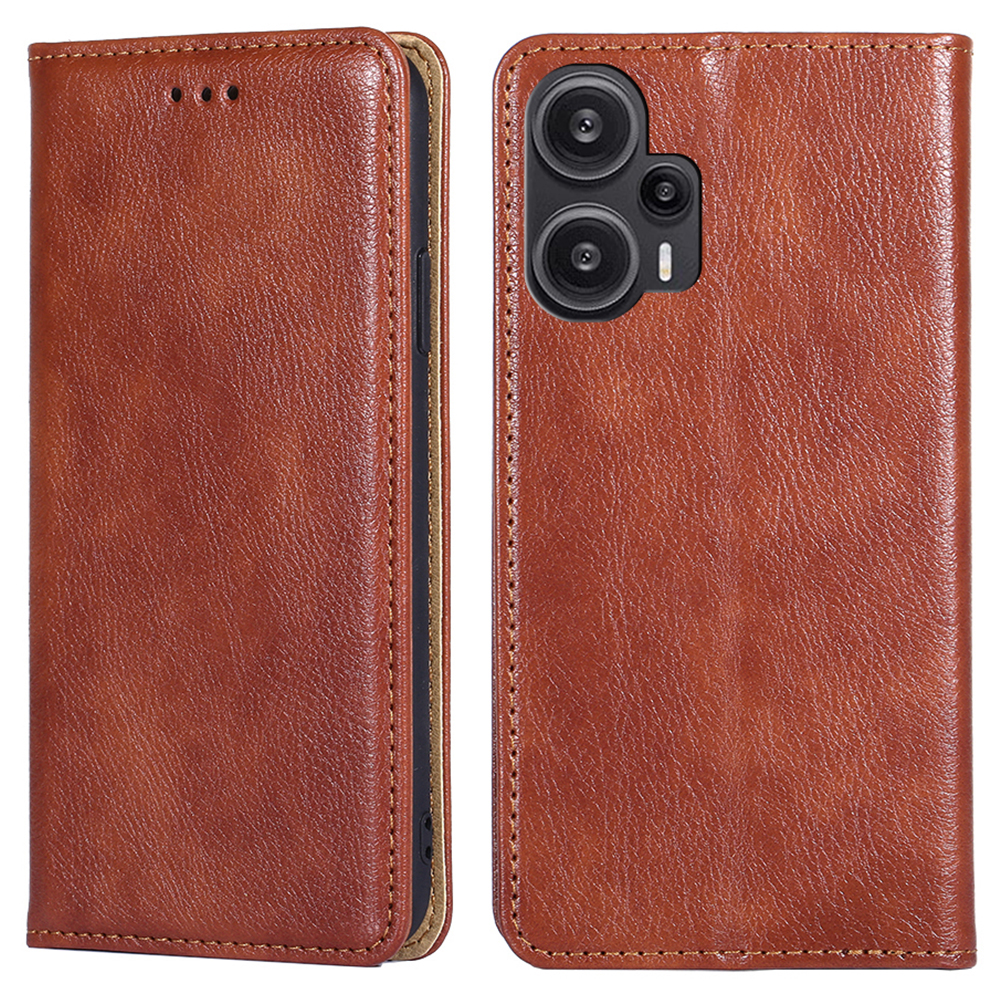 

Für Xiaomi Redmi Note 12 Turbo / Poco F5 5G Wallet Phone Hülle PU Leder Feste Farbmagnetabschlussabdeckung - Braun, Xiaomi Redmi Note 12 Turbo