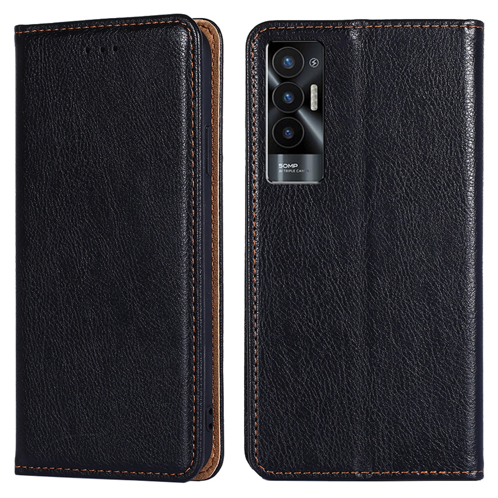 

Für Tecno Pova 5G Leder Brieftasche Stoßdämpfer Phone Hülle Feste Farbmagnetabschlussabdeckung - Schwarz, Tecno Pova 5G