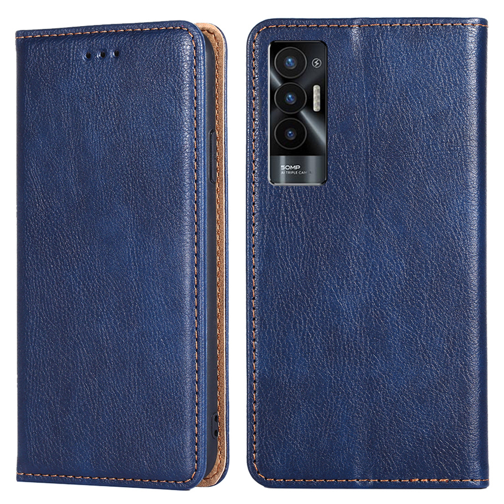 

Für Tecno Pova 5G Leder Brieftasche Stoßdämpfer Phone Hülle Feste Farbmagnetabschlussabdeckung - Blau, Tecno Pova 5G