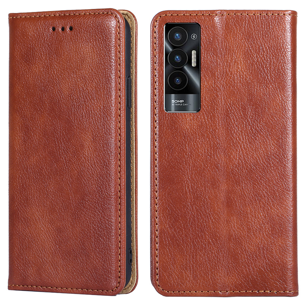 

Für Tecno Pova 5G Leder Brieftasche Stoßdämpfer Phone Hülle Feste Farbmagnetabschlussabdeckung - Braun, Tecno Pova 5G