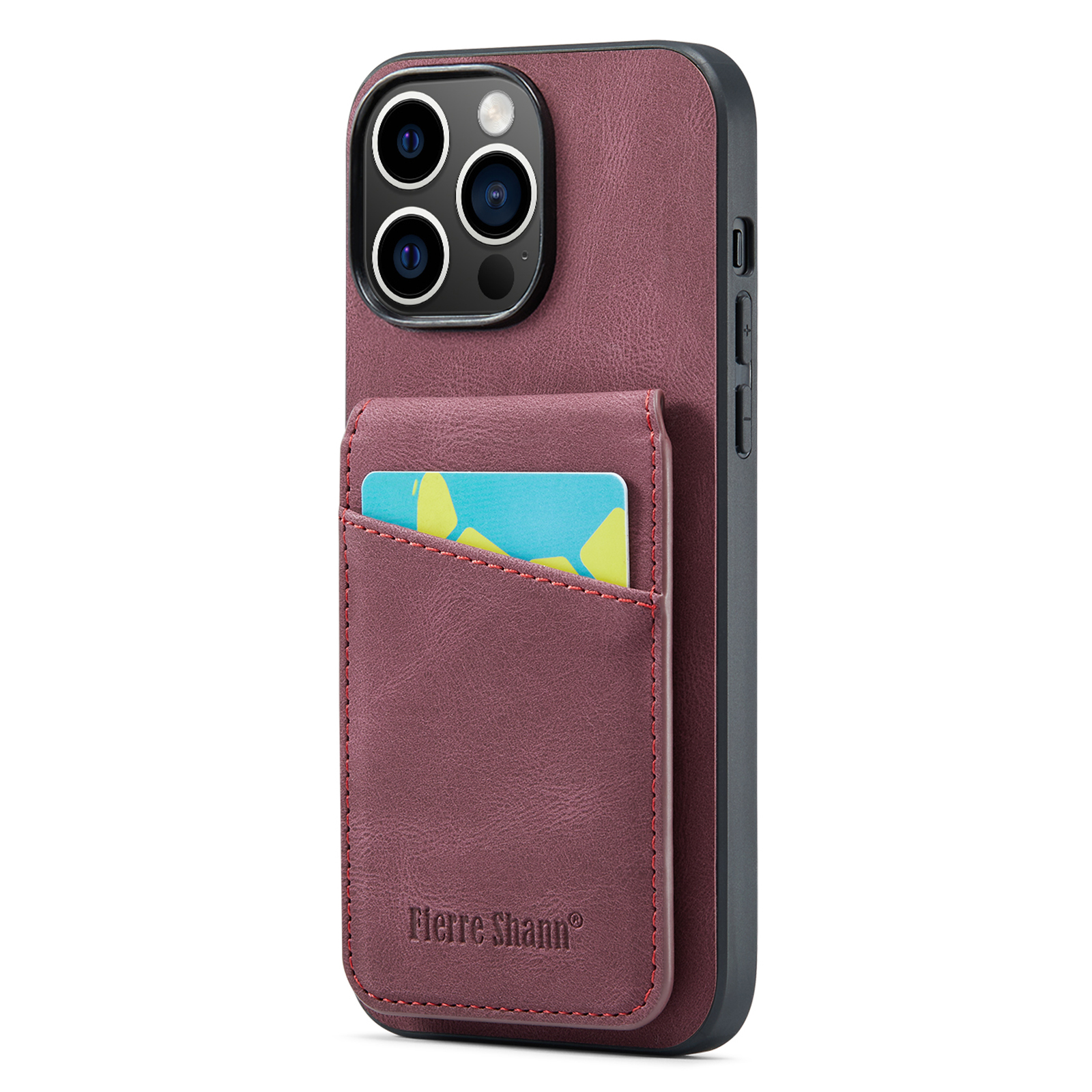 

Fierre Shann Für Iphone 14 Pro Max Kickstand Telefonkartenhalter PU Leder + TPU Cover - Rot, iPhone 14 Pro Max