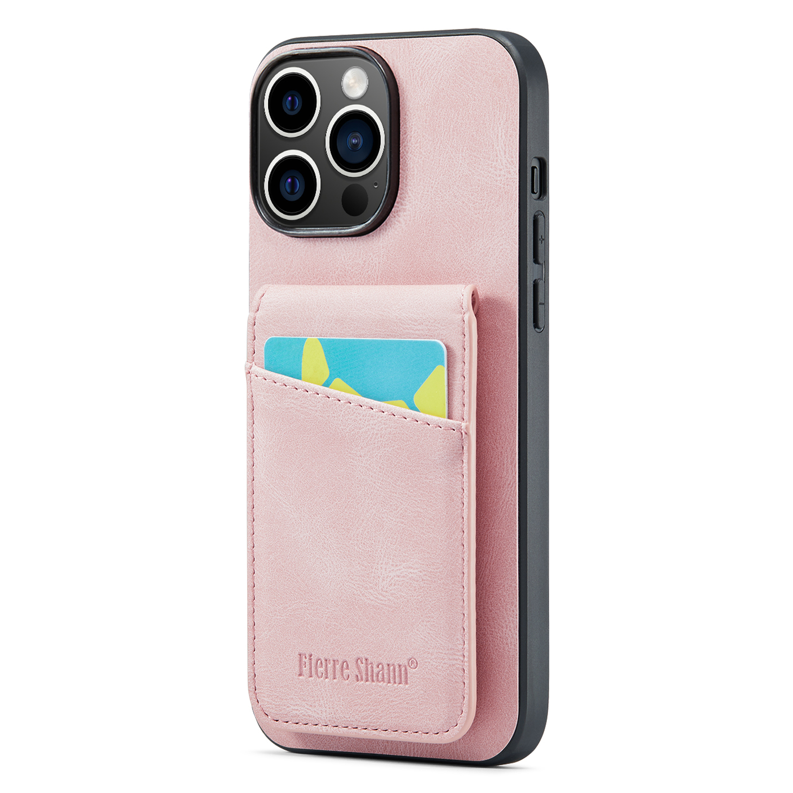 

Fierre Shann Für Iphone 14 Pro Max Kickstand Telefonkartenhalter PU Leder + TPU Cover - Rosa, iPhone 14 Pro Max