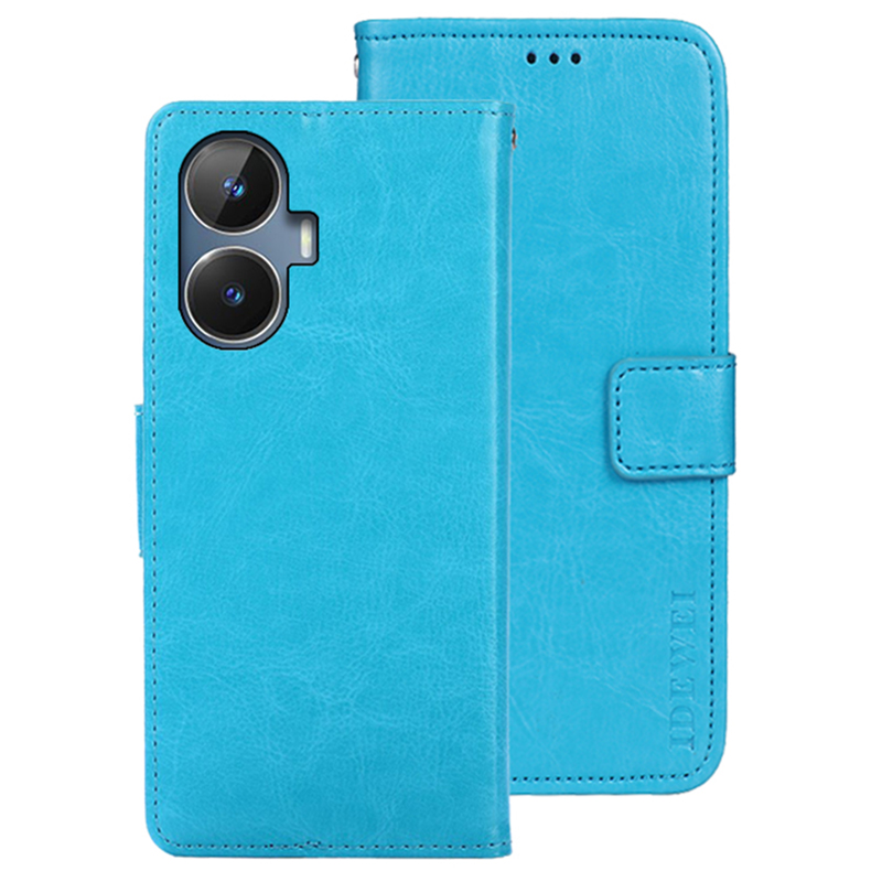 

IDEWEI Für Realme Narzo N55 4G Wallet Phone Case Crazy Horse Textur PU Leder Flip Cover Mit Ständer - Blau, Realme narzo N55 4G