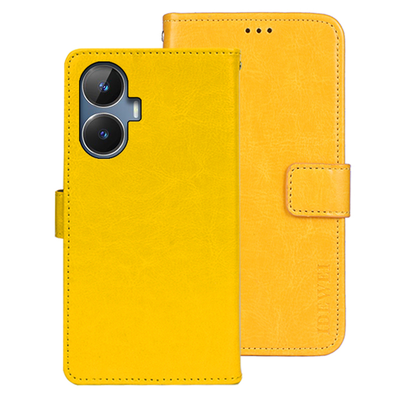 

IDEWEI Für Realme Narzo N55 4G Wallet Phone Case Crazy Horse Textur PU Leder Flip Cover Mit Ständer - Gelb, Realme narzo N55 4G