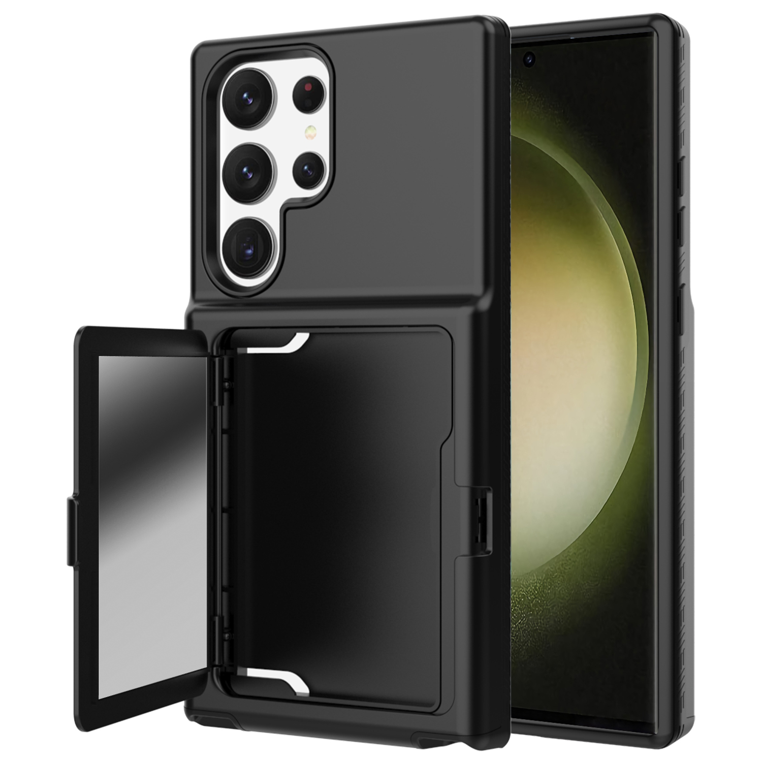 

Für Samsung Galaxy S23 Ultra Cardcase -serie PC + TPU Phone Hülle Mirror Design Card Slots Kickstand Dicked Deckung - Schwarz, Galaxy S23 Ultra