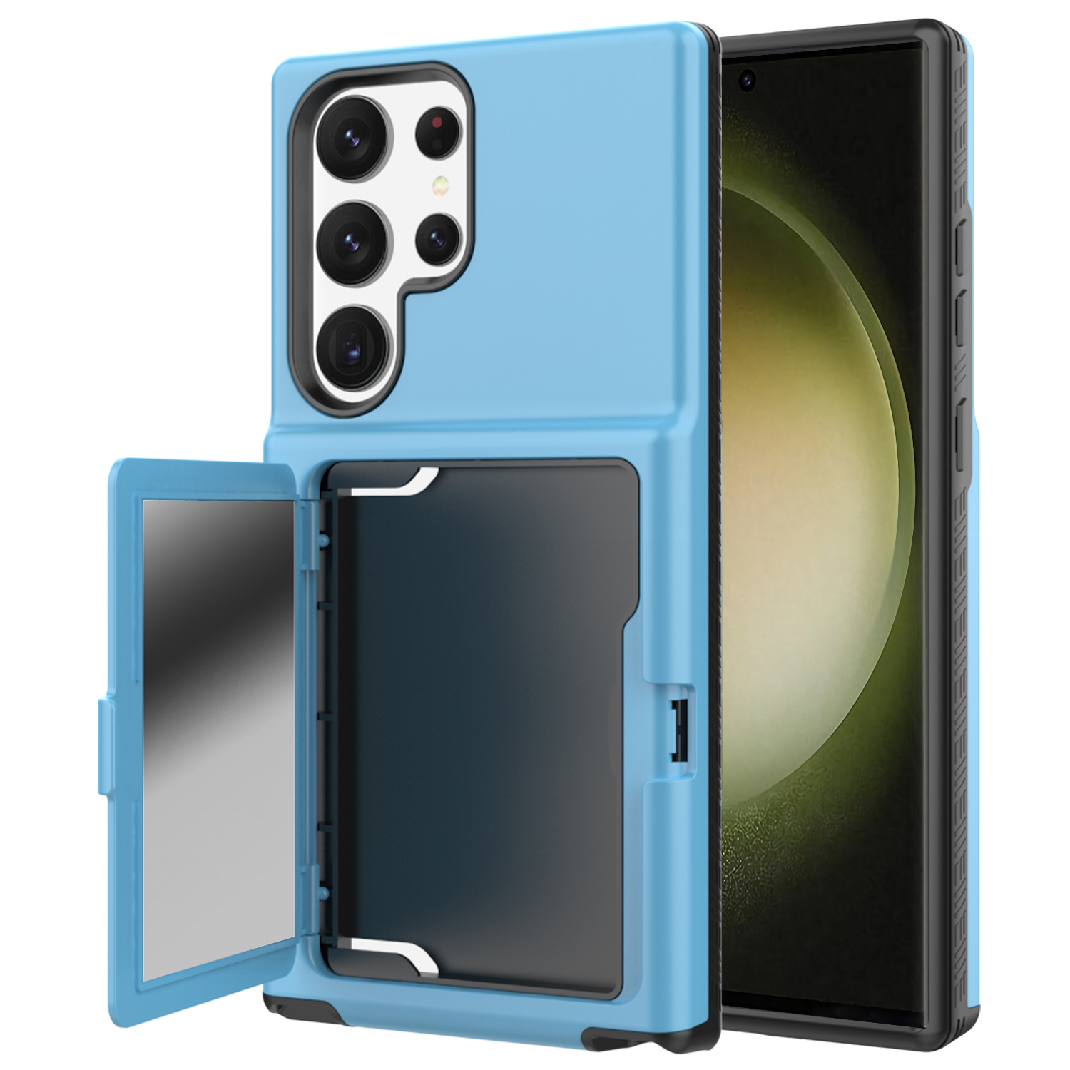 

Für Samsung Galaxy S23 Ultra Cardcase -serie PC + TPU Phone Hülle Mirror Design Card Slots Kickstand Dicked Deckung - Himmelblau, Galaxy S23 Ultra