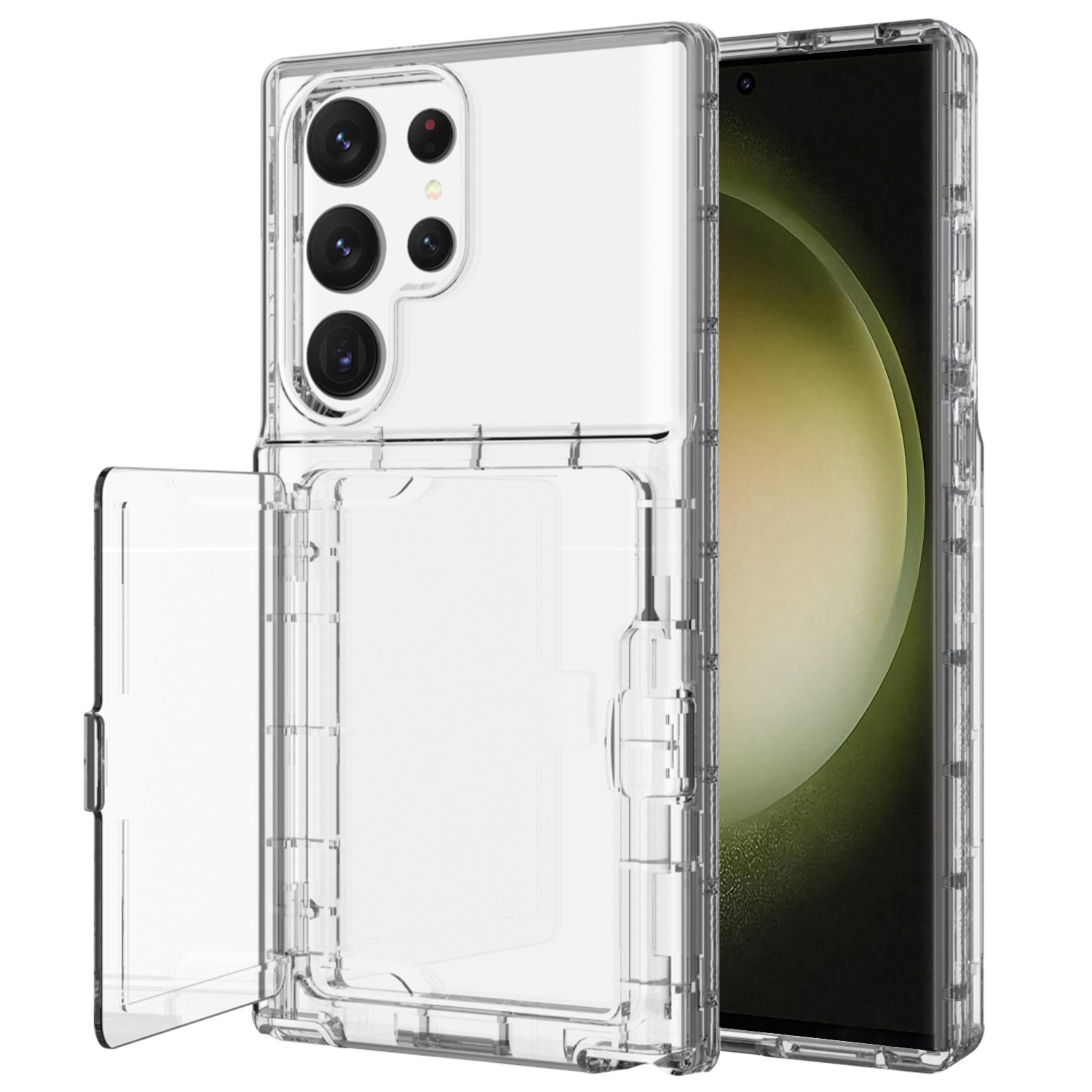 

Für Samsung Galaxy S23 Ultra Cardcase -serie PC + TPU Phone Hülle Mirror Design Card Slots Kickstand Dicked Deckung - Transparent, Galaxy S23 Ultra