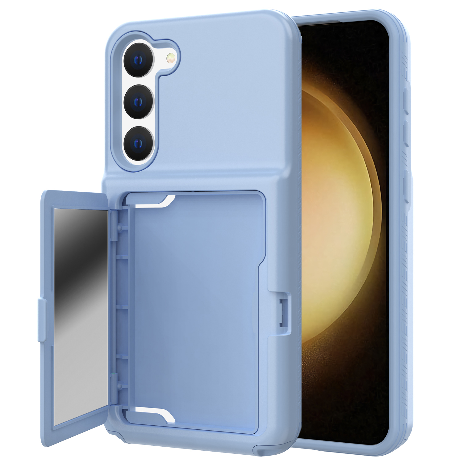 

Für Samsung Galaxy S23 Cardcase Series -kartenhalter Dicke Telefonhülle Kickstand Mirror Funktion PC + TPU -abdeckung - Baby Blau, Galaxy S23