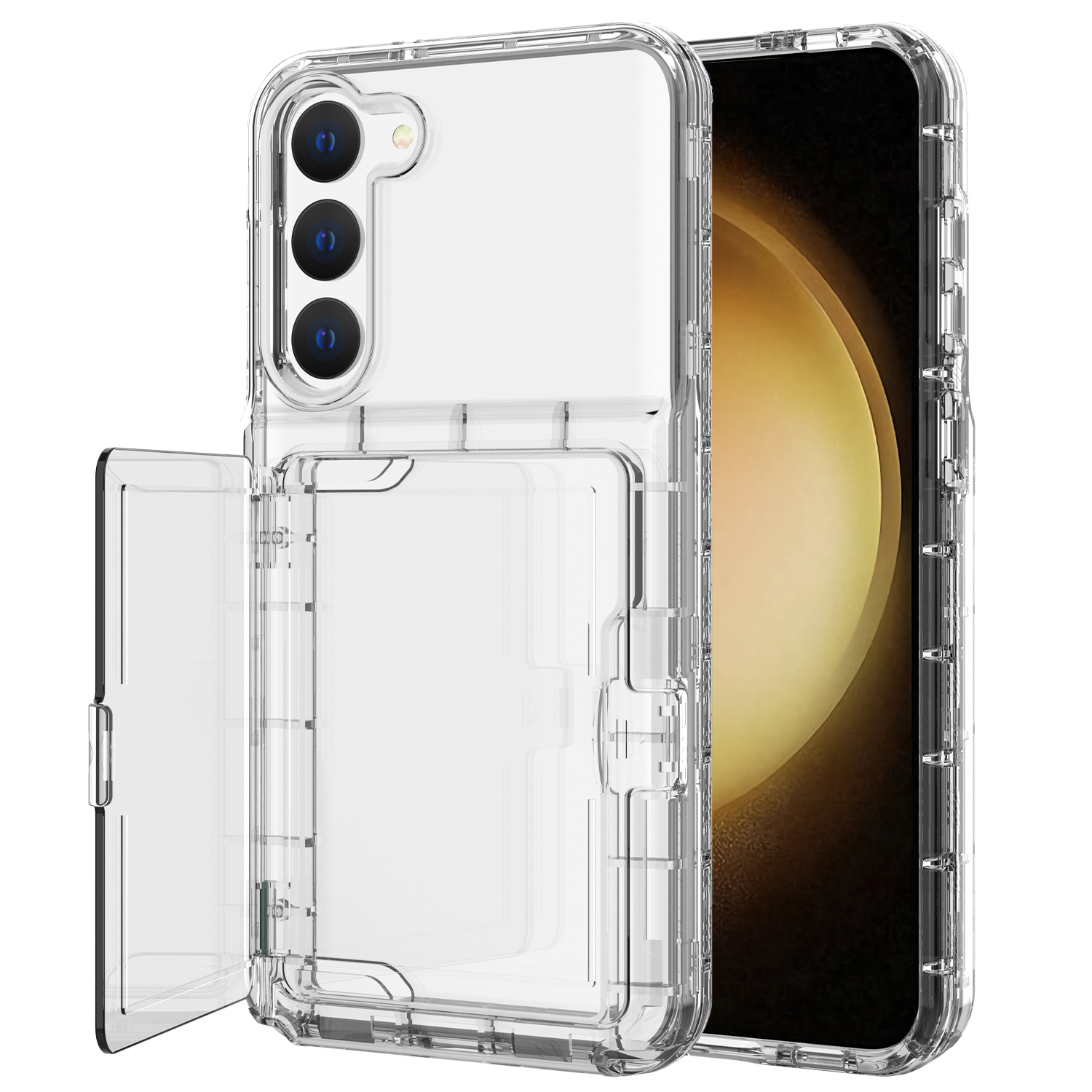 

Für Samsung Galaxy S23 Cardcase Series -kartenhalter Dicke Telefonhülle Kickstand Mirror Funktion PC + TPU -abdeckung - Transparent, Galaxy S23