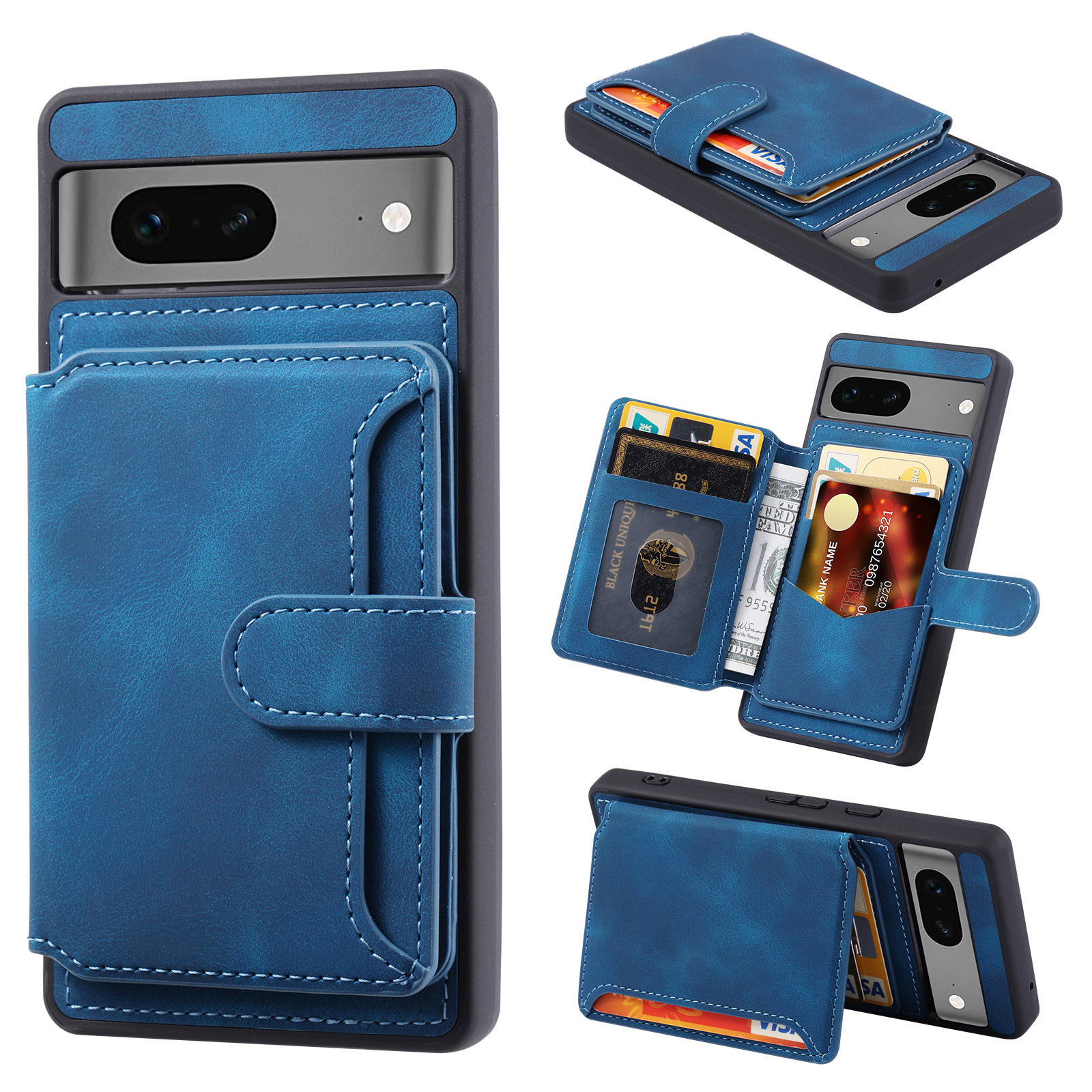 

Für Google Pixel 8 Kickstand RFID Blocking Phone Wallet Hülle Anti-drogen-pu-leder-tpu-rückzugabdeckung - Blau, Google Pixel 8