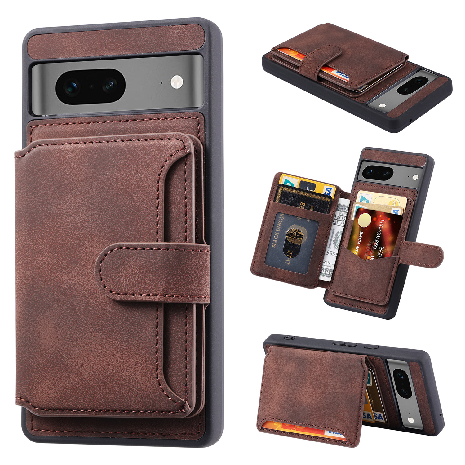 

Für Google Pixel 8 Kickstand RFID Blocking Phone Wallet Hülle Anti-drogen-pu-leder-tpu-rückzugabdeckung - Kaffee, Google Pixel 8
