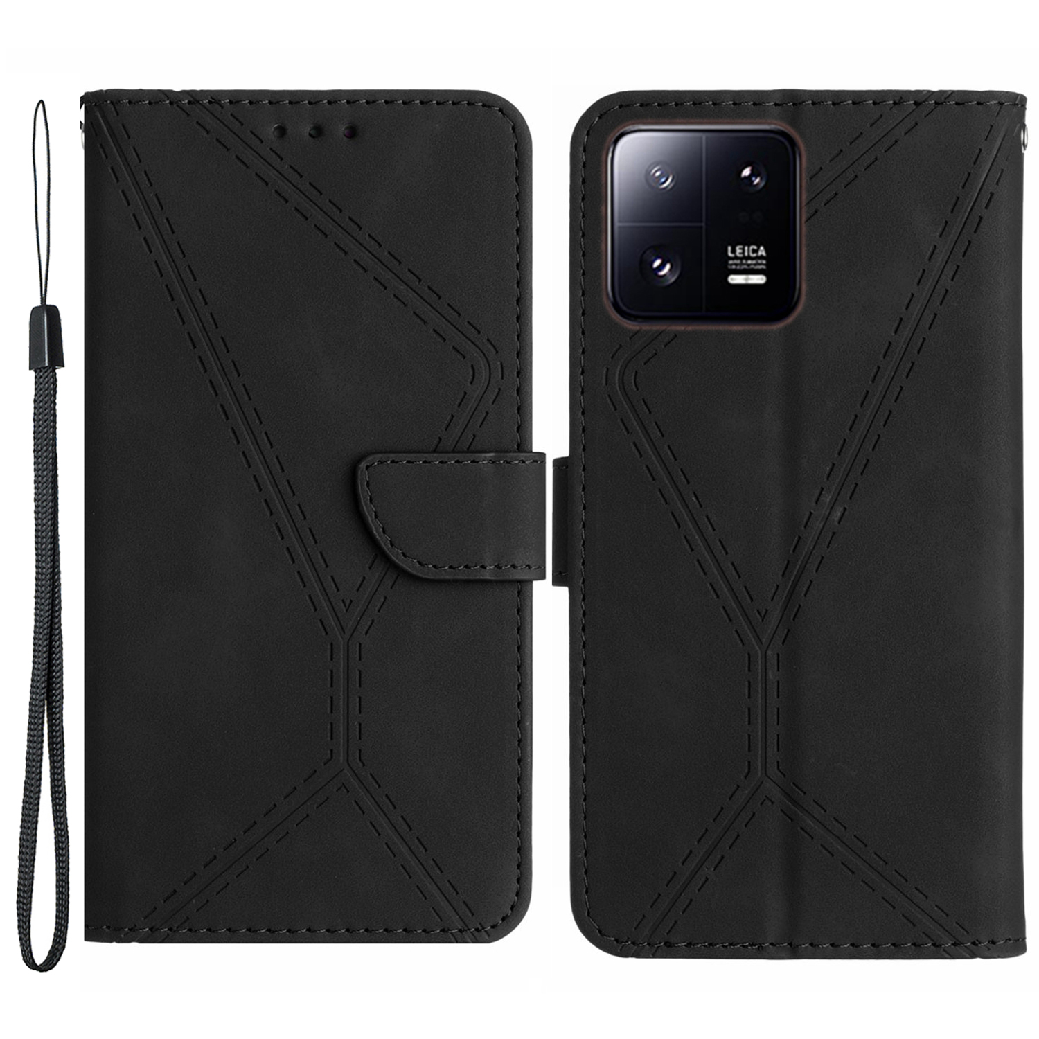 

HT05 Skin-touch-telefonhülle Für Xiaomi 13 Pro 5G PU Leder Flip Cover Anti-drop-brieftasche Telefonschale Mit Riemen - Schwarz, Xiaomi 13 Pro 5G