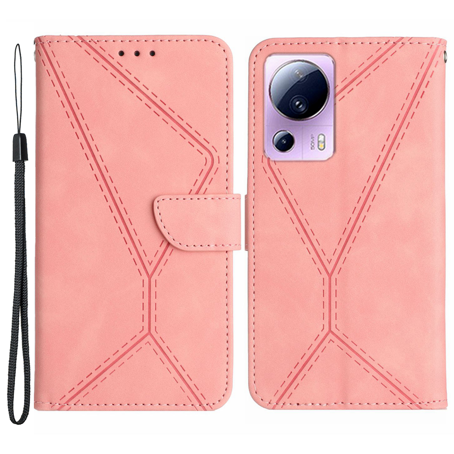 

HT05 -telefonkoffer Für Xiaomi 13 Lite / Civi 2 5g Leder Flip Cover Haut-touch-brieftasche Mit Riemen - Rosa, Xiaomi 13 Lite