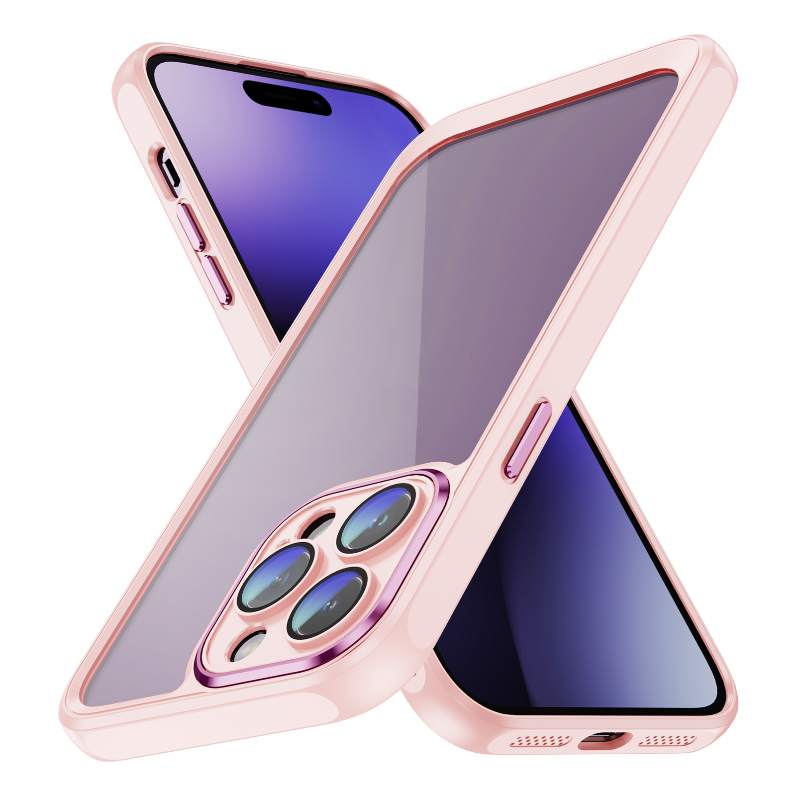 

Für Iphone 14 Pro Max Clear Phone Case Hartes Acryl Zurück + Weiche TPU -schutzabdeckung Mit Len Protector - Aprikosenrosa, iPhone 14 Pro Max