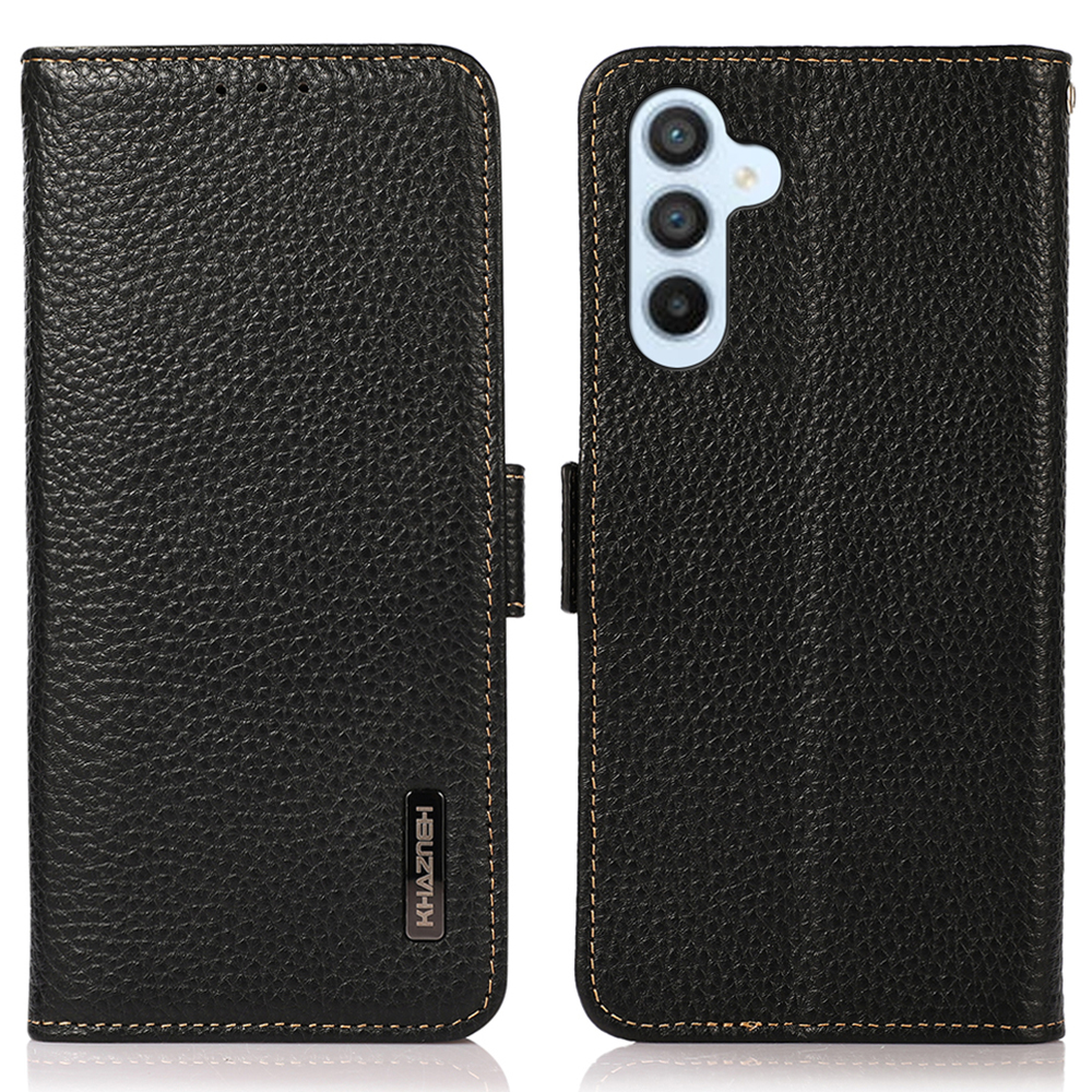 

Khazneh Für Samsung Galaxy M54 5G Stand Wallet Hülle Mit Echter Kuhleder RFID -blockierung Telefonabdeckung - Schwarz, Galaxy F54 5G