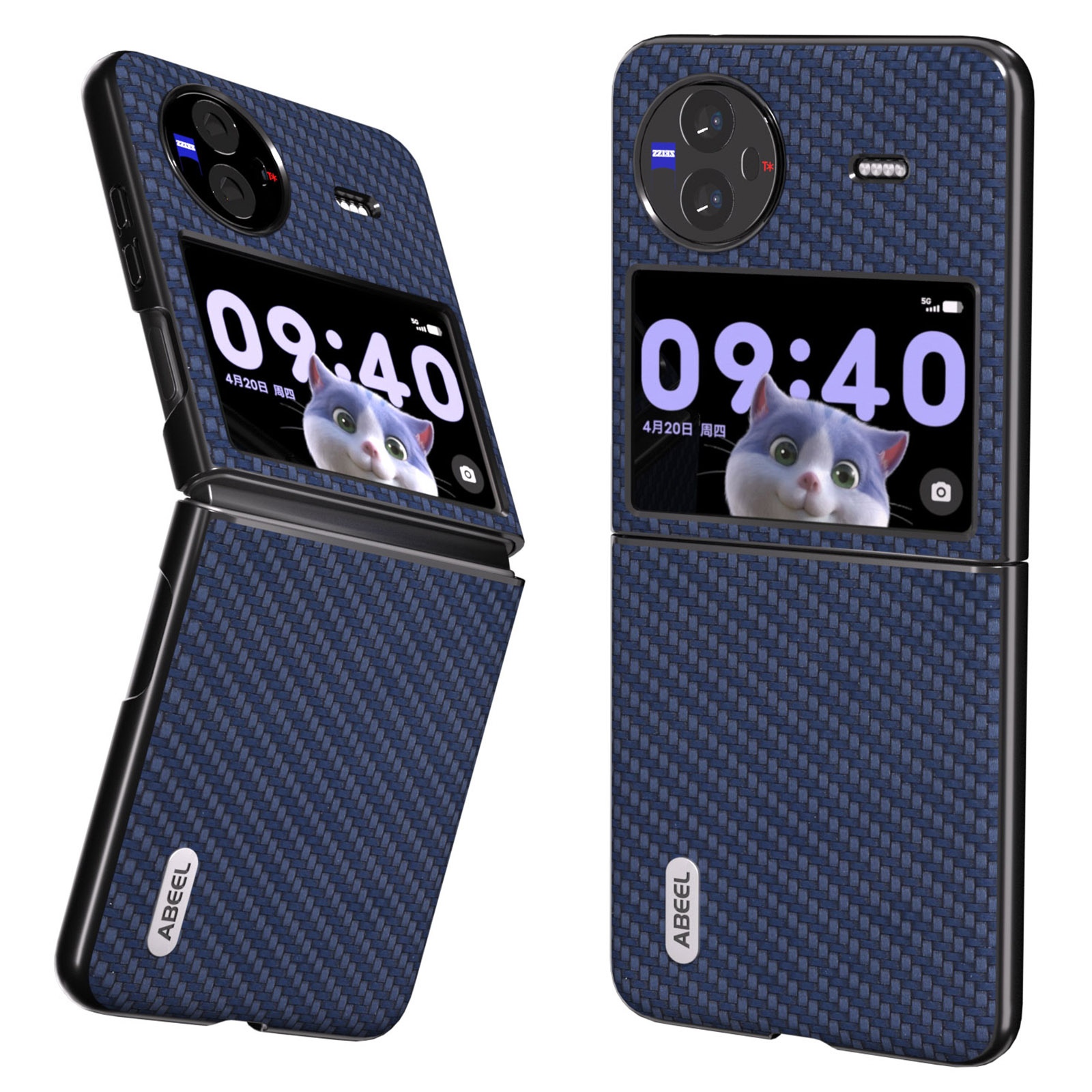 

ABEEL Für Vivo X Flip Cowhide Leder Beschichtete PC -telefonhülle Carbonfaser Textur Telefonabdeckung - Blau, vivo X Flip