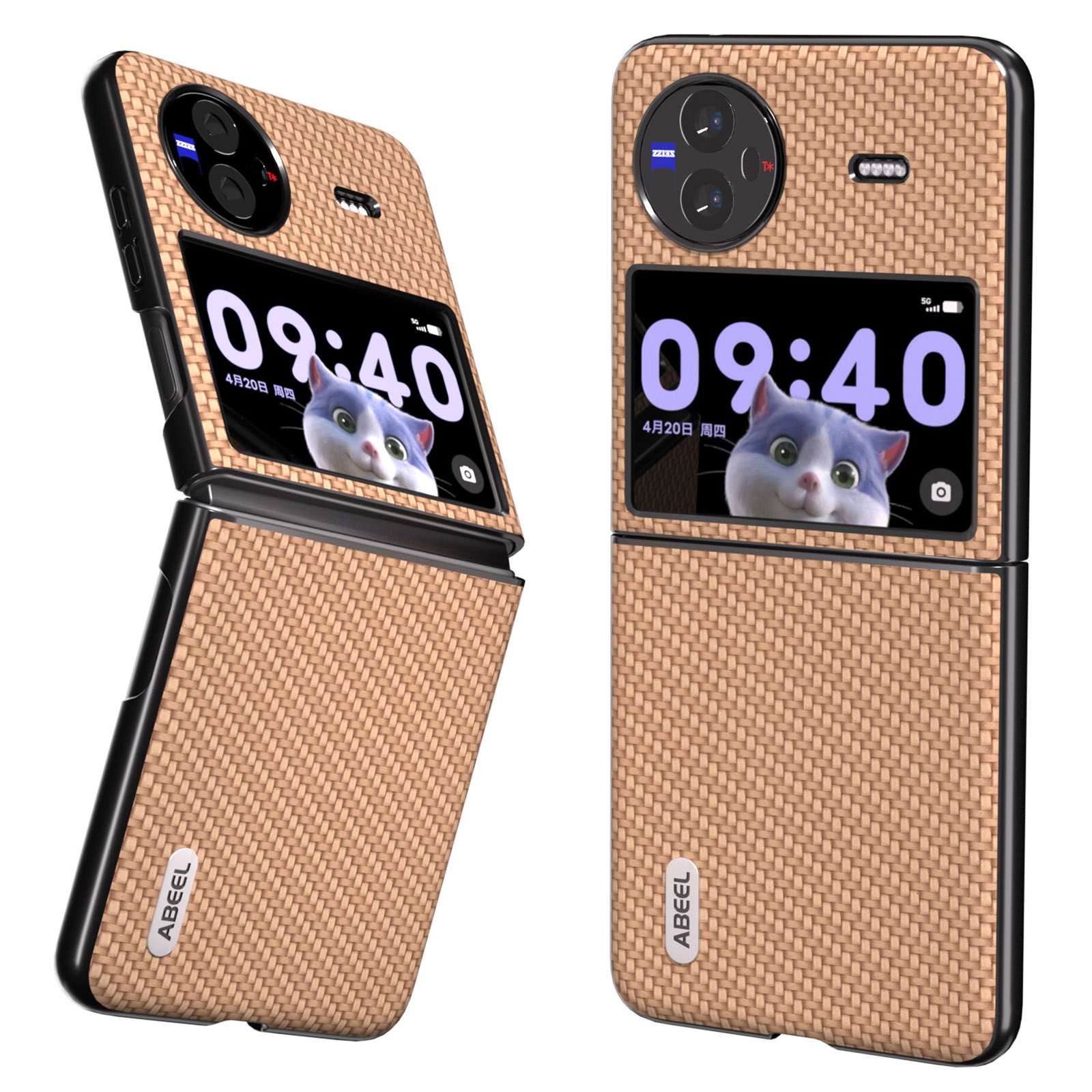 

ABEEL Für Vivo X Flip Cowhide Leder Beschichtete PC -telefonhülle Carbonfaser Textur Telefonabdeckung - Gelb, vivo X Flip