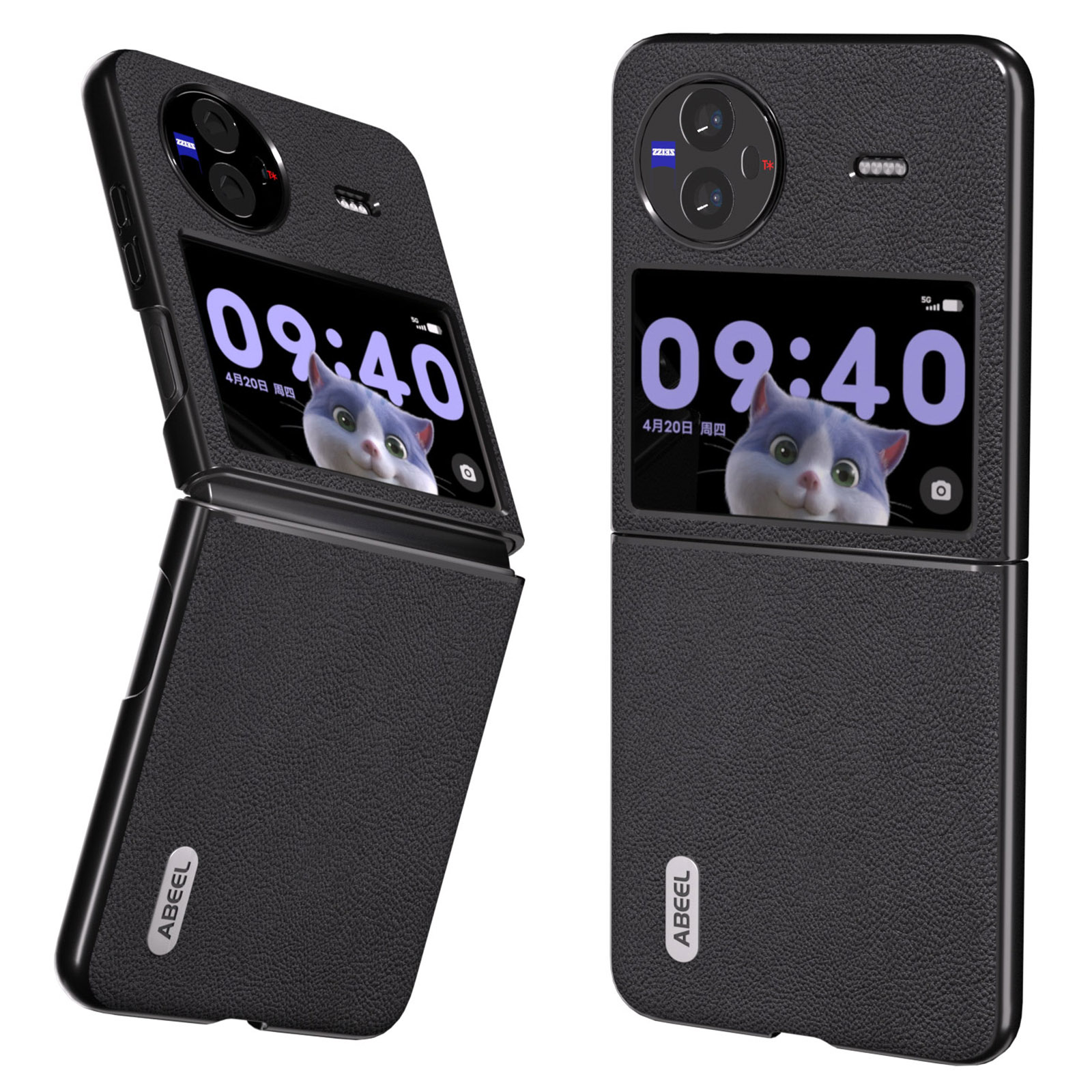 

ABEEL Für Vivo X Flip Cowhide Leder Beschichtet Hard Case Litchi Textur Klappung Telefonabdeckung - Schwarz, vivo X Flip