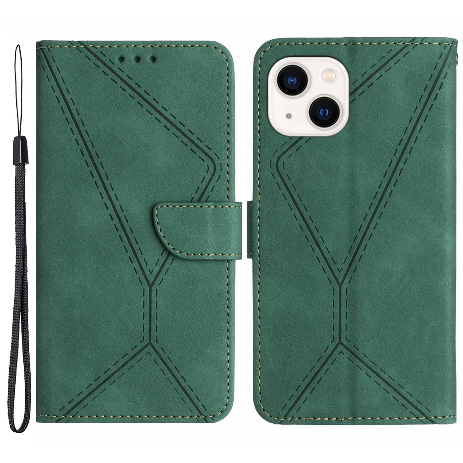 

HT05 Brieftaschenabdeckung Für Iphone 14 Hauttouch Full Protection Phone Hülle PU Leder Shell - Grün, iPhone 14