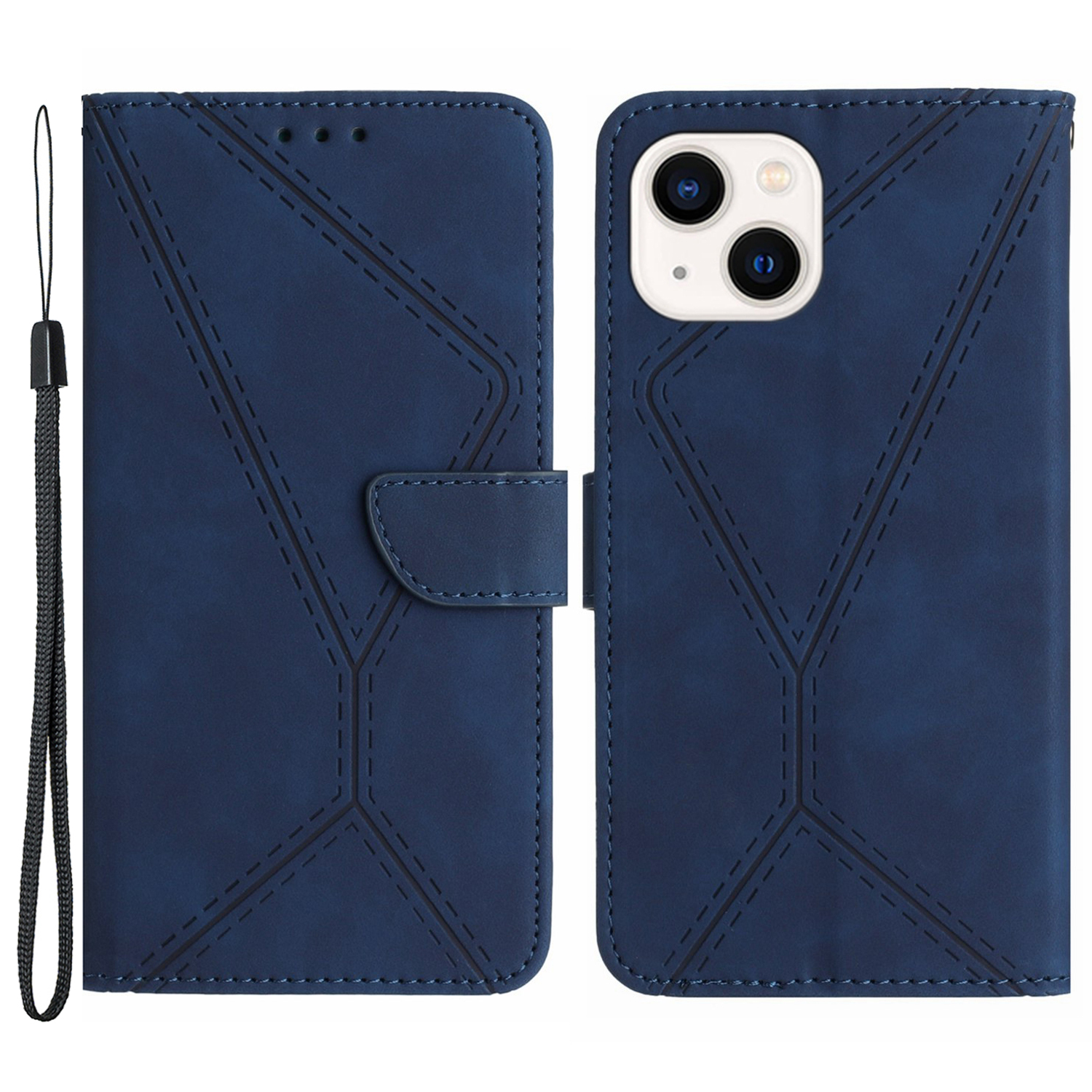 

HT05 Brieftaschenabdeckung Für Iphone 14 Hauttouch Full Protection Phone Hülle PU Leder Shell - Blau, iPhone 14
