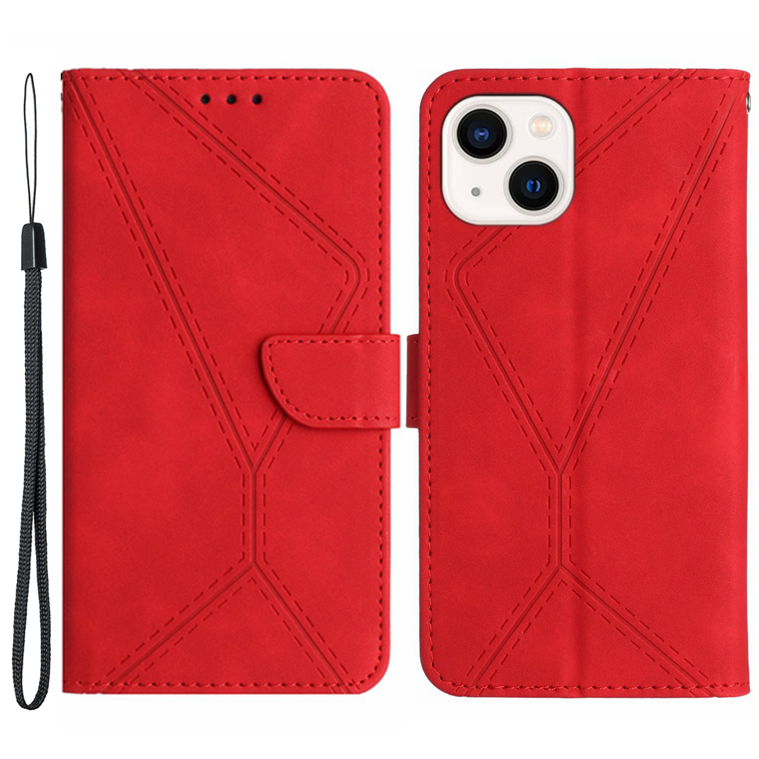 

HT05 Brieftaschenabdeckung Für Iphone 14 Hauttouch Full Protection Phone Hülle PU Leder Shell - Rot, iPhone 14