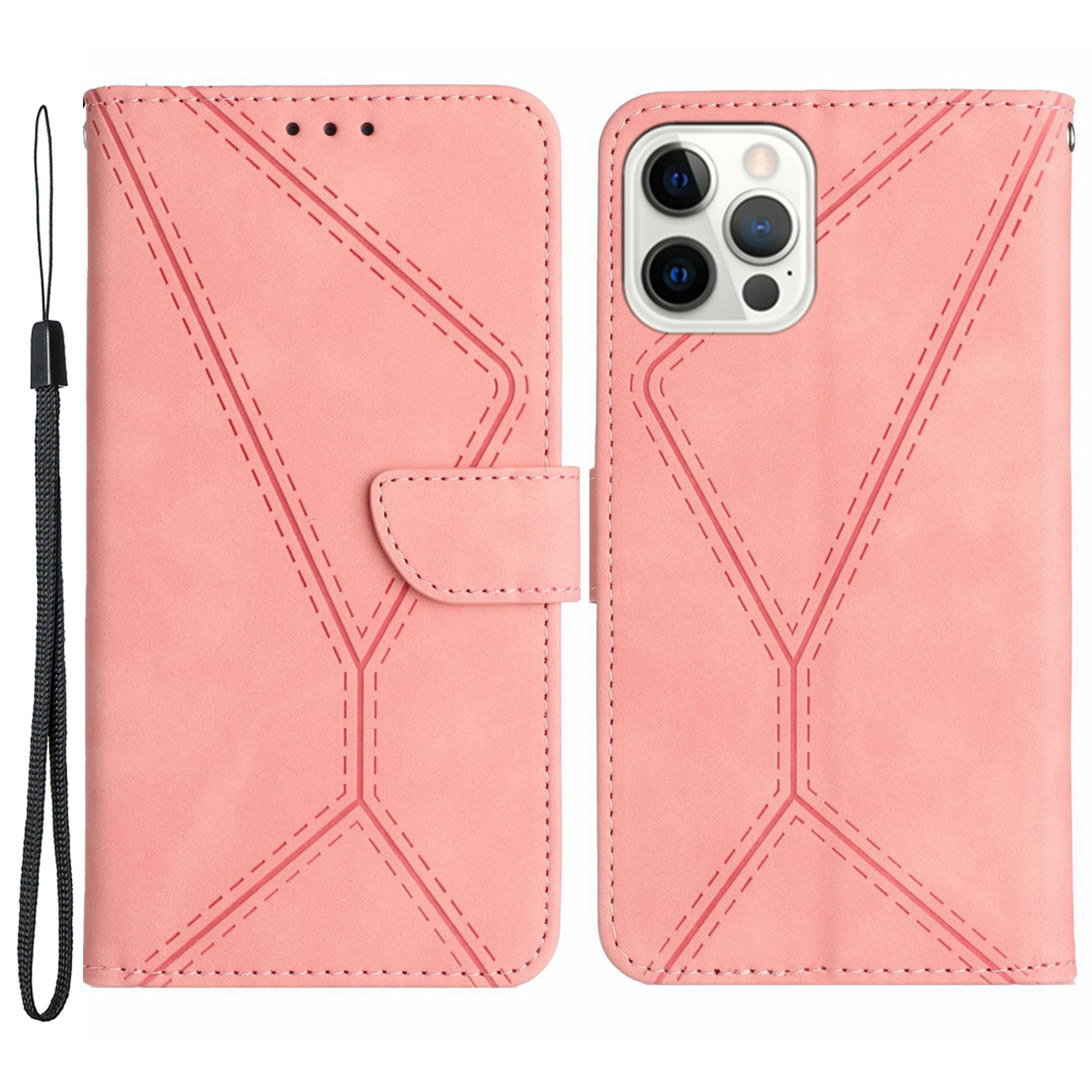 

HT05 Phone Flip Hülle Für Iphone 12 Pro Maxe Max. 6,7 Zoll Magnetische Verschluss Haut-touch-leder-deckungs-brieftaschenschale - Rosa, iPhone 12 Pro Max
