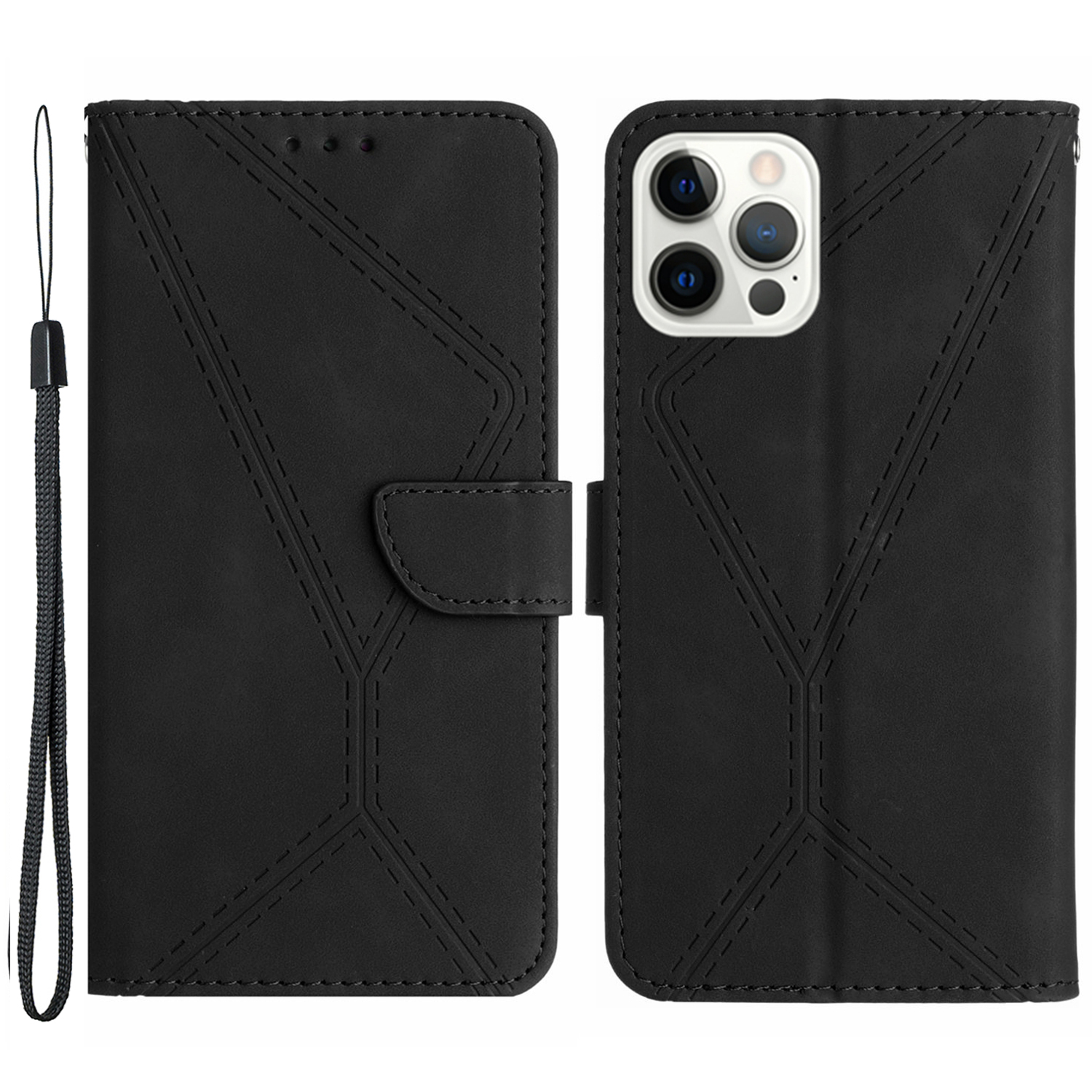 

HT05 Phone Flip Hülle Für Iphone 12 Pro Maxe Max. 6,7 Zoll Magnetische Verschluss Haut-touch-leder-deckungs-brieftaschenschale - Schwarz, iPhone 12 Pro Max