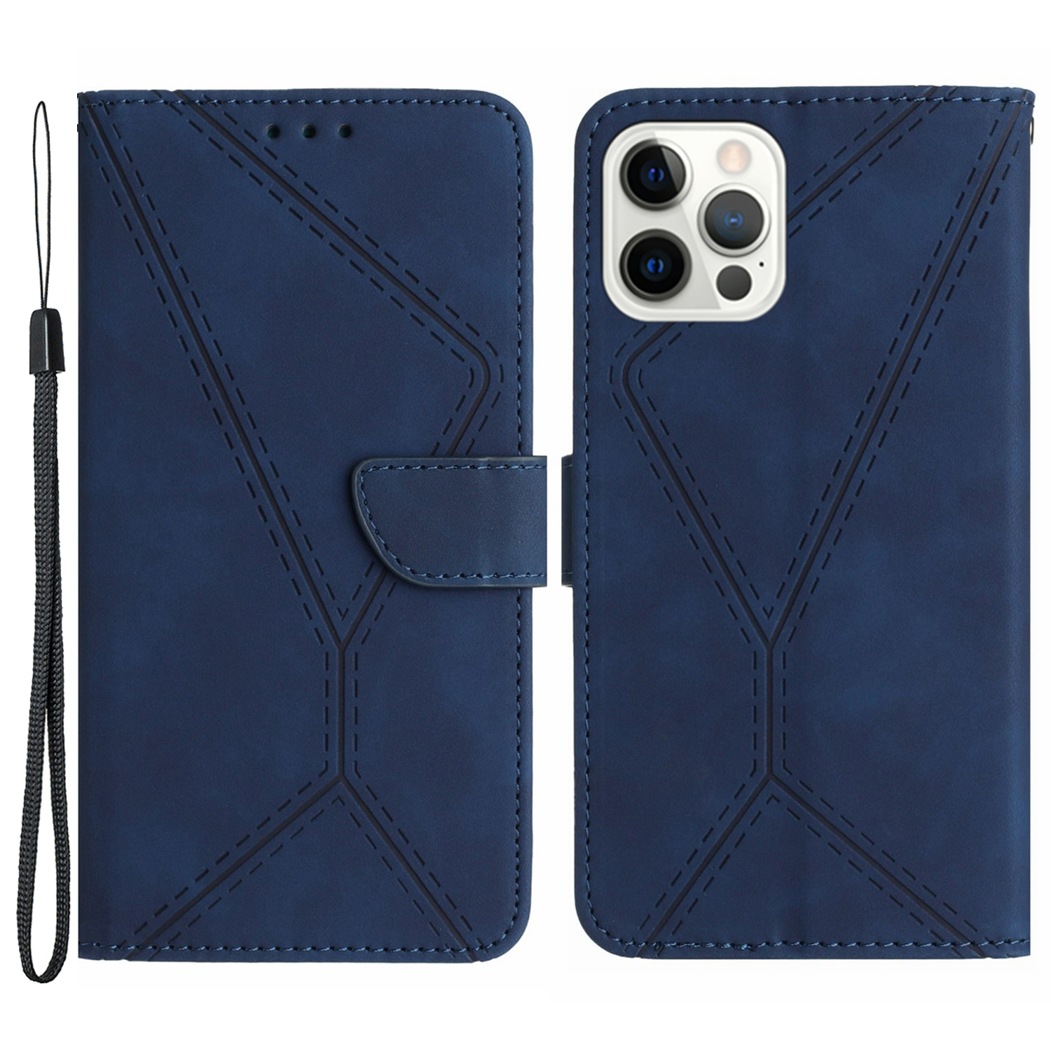 

HT05 Phone Flip Hülle Für Iphone 12 Pro Maxe Max. 6,7 Zoll Magnetische Verschluss Haut-touch-leder-deckungs-brieftaschenschale - Blau, iPhone 12 Pro Max