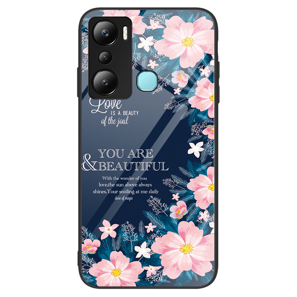 

Für Infinix Hot 20i 4G Muster Druckphase Hülle Anti-kratzer Temperierte Glas+pc+tpu-abdeckung - Pinke Blumen, Infinix Hot 20i 4G