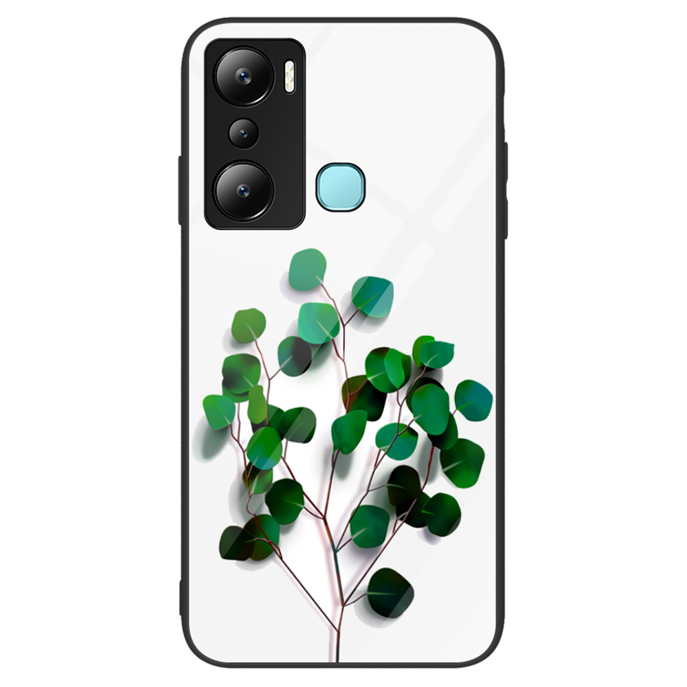 

Für Infinix Hot 20i 4G Muster Druckphase Hülle Anti-kratzer Temperierte Glas+pc+tpu-abdeckung - Grüne Blätter, Infinix Hot 20i 4G