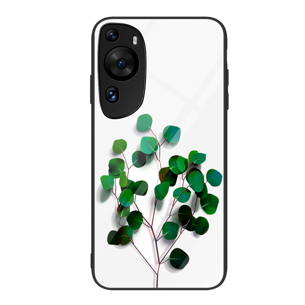 

Für Huawei P60 Kunstmuster Druckerglas -telefon Hülle Schockdichte PC+TPU -abdeckungsschale - Grüne Blätter, Huawei P60 Art