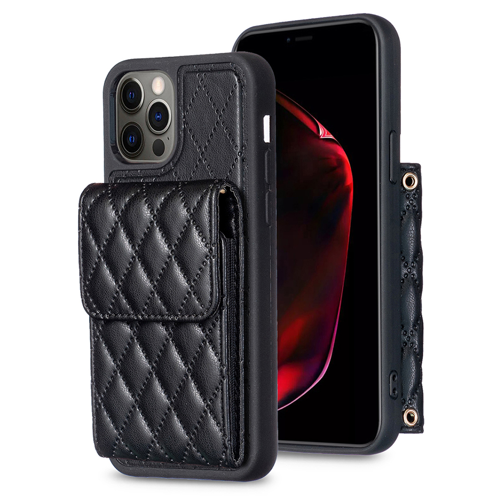 

Bf22-stil Für Iphone 12 / 12 Pro PU Lederbeschichtete TPU -hülle Kartenhalter Kickstand -telefonabdeckung - Schwarz, iPhone 12