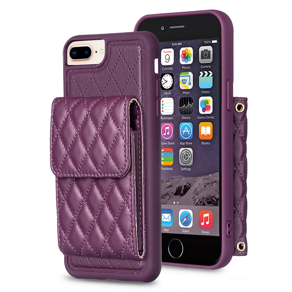 

Bf22-stil Für Iphone 6 Plus / 6s Plus / 7 Plus / 8 Plus Kickstand Leder+tpu -hülle Kartenhalter Telefonabdeckung - Dunkelviolett, iPhone 6 Plus 5.5 inch