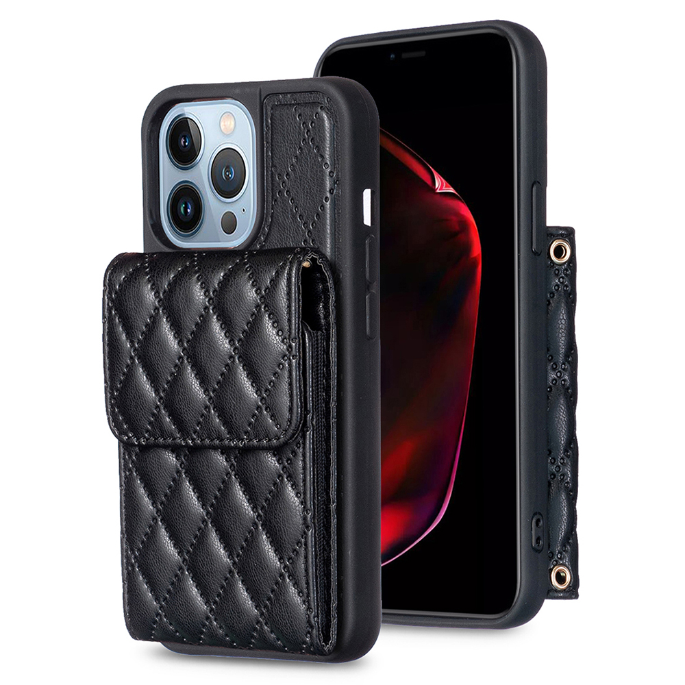 

Bf22-stil Für Iphone 13 Pro Max Kickstand Leder Beschichtetes Tpu-kartonhalter-telefonabdeckung - Schwarz, iPhone 13 Pro Max