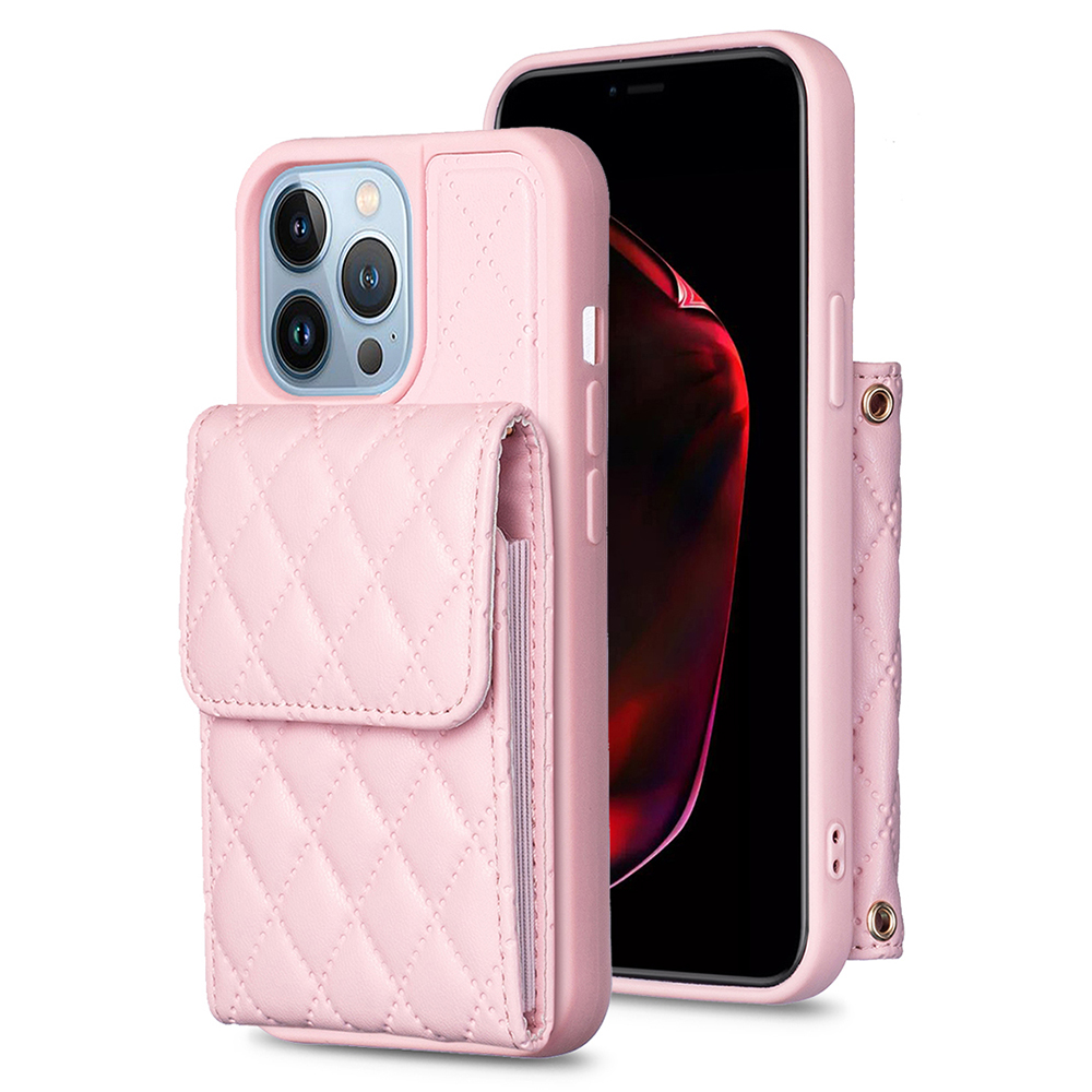 

Bf22-stil Für Iphone 13 Pro Max Kickstand Leder Beschichtetes Tpu-kartonhalter-telefonabdeckung - Rosa, iPhone 13 Pro Max