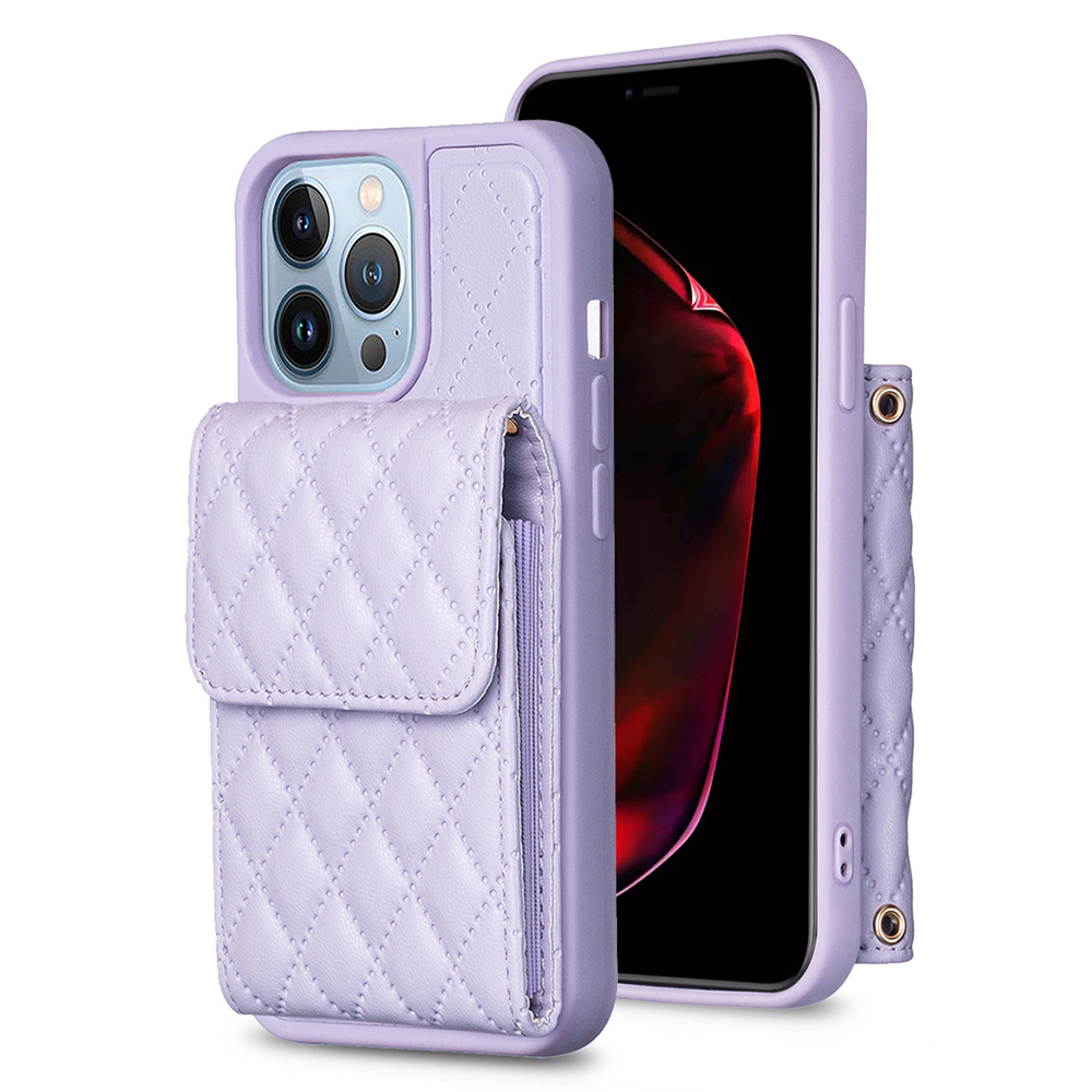 

Bf22-stil Für Iphone 13 Pro Max Kickstand Leder Beschichtetes Tpu-kartonhalter-telefonabdeckung - Lila, iPhone 13 Pro Max